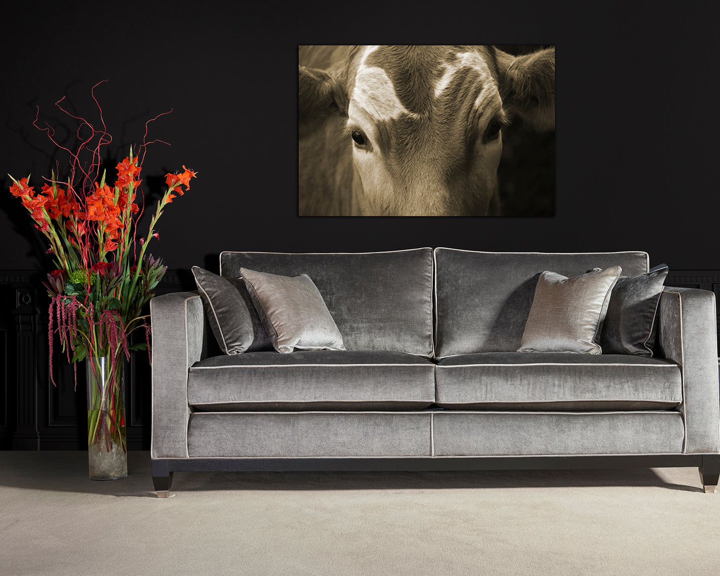 Print on canvas Red cow home decor Farm house animals art Field photo Meat artwork