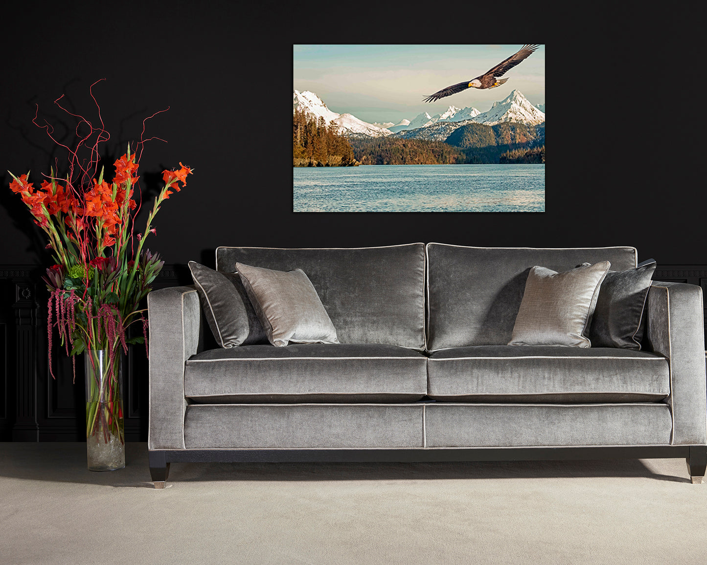 Eagle Mountains lake Animal decor Wall Art canvas Flying bird print