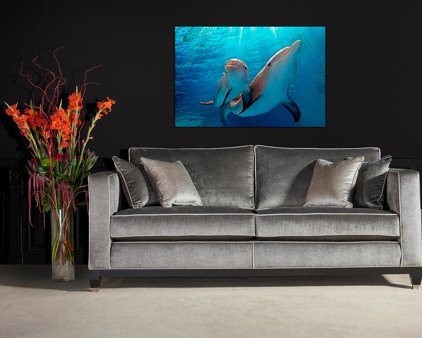 Dolphins Animal decor Sea life canvas Home decoration Ocean print Baby room wall art