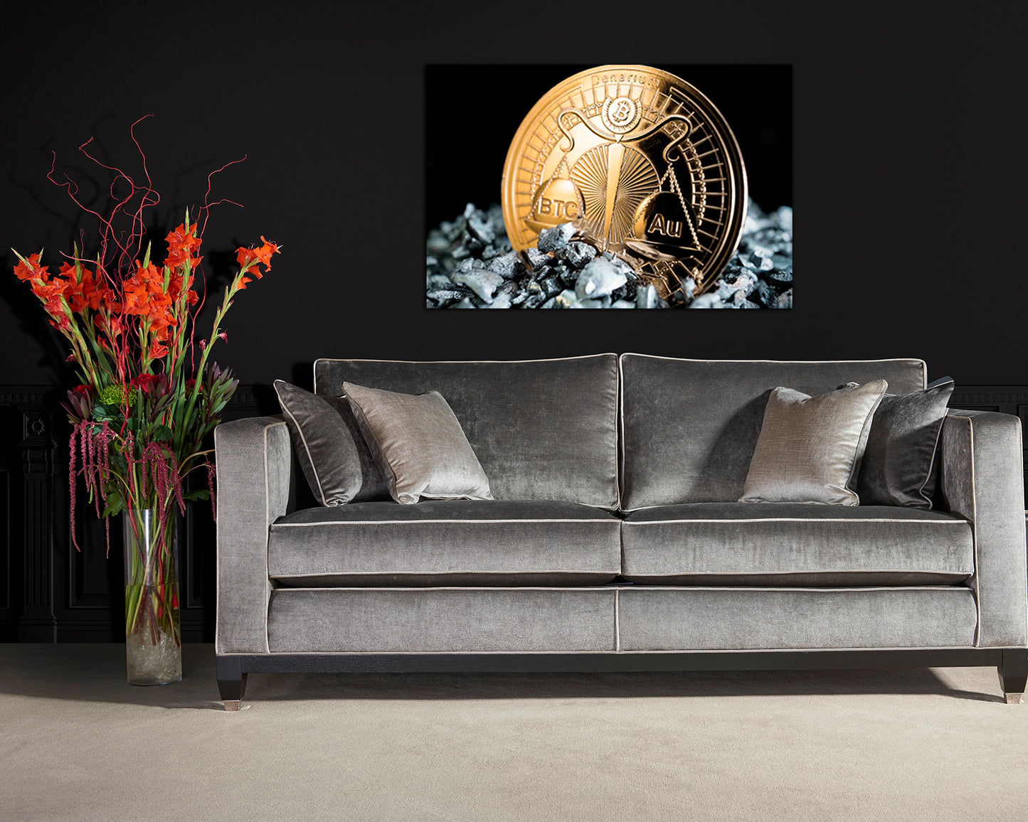 Bitcoin canvas Gold bank Finance wall art Cryptocurrency Trader gift Coin artwork