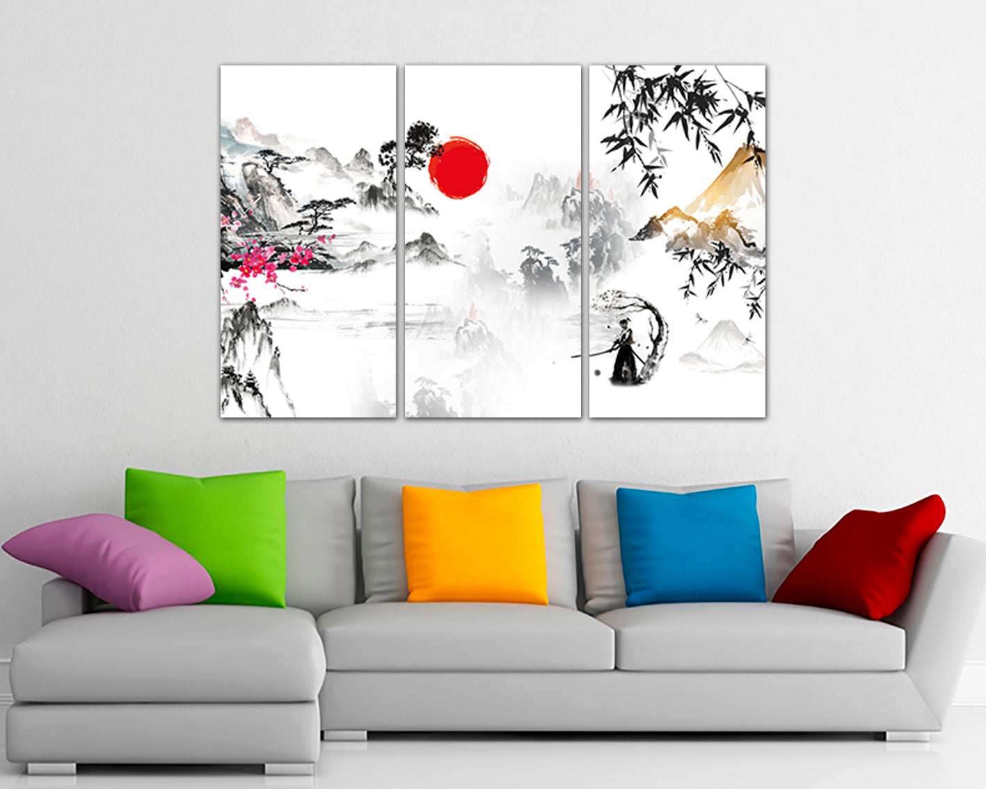 Mountain Japan canvas Sakura art works Sumi e Chinese print Japanese traditional Samurai miniature Bamboo Flower gift
