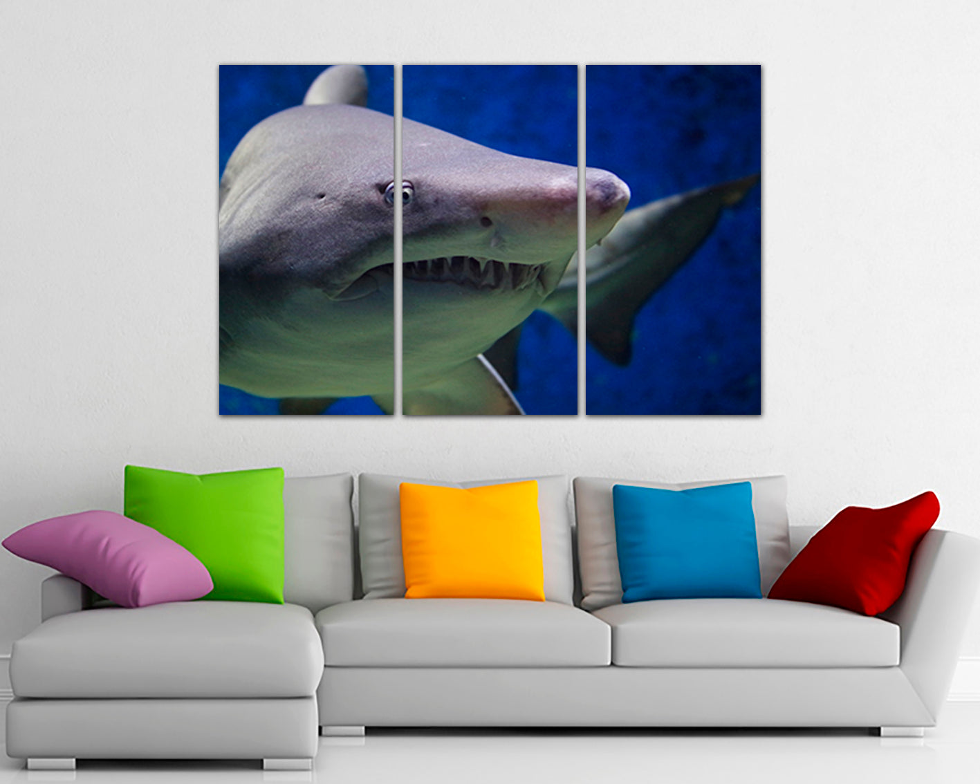 Wall canvas set Shark animals decor Gift for his Marine life art Wall hanging Ready to hang