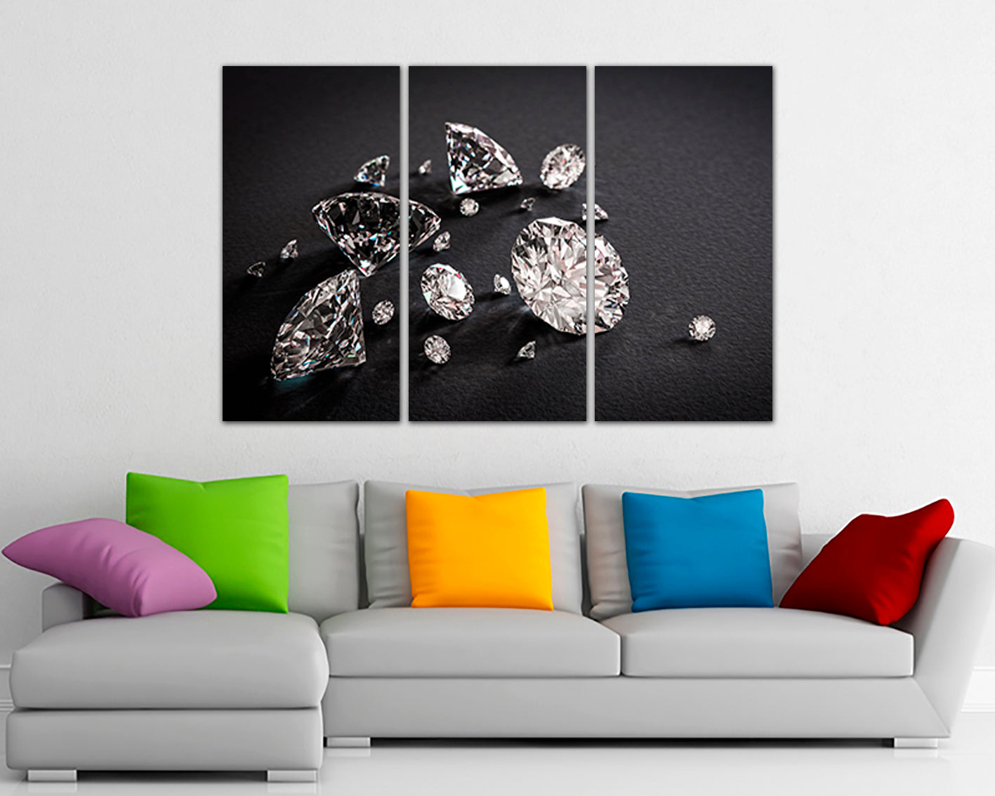 White Diamond canvas Geometric stone Girl decor Gemstones art Ready to hang