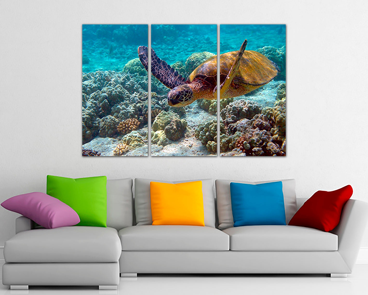 Turtle canvas Animals art Gift for her Ocean wall décor Coral print Water photo ready to hang
