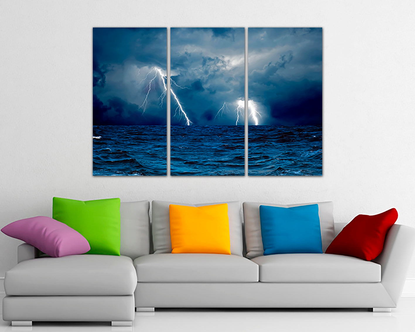 Lightning bolts Storm Ocean canvas Dark storm clouds Thunderstorm nature decor