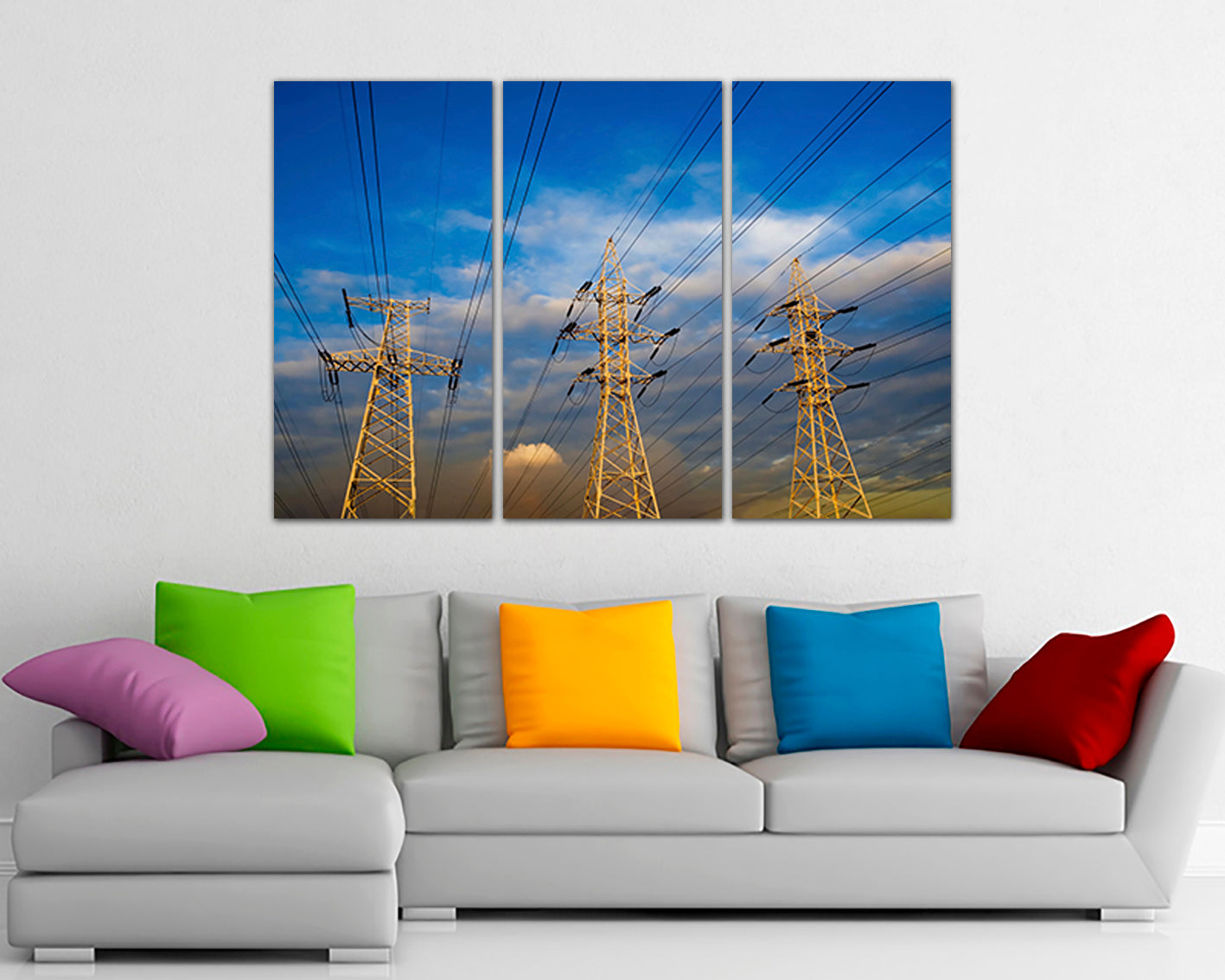 Wall art canvas High voltage print Mechanism industrial Power lines decor Electric cables Lineman Electricity