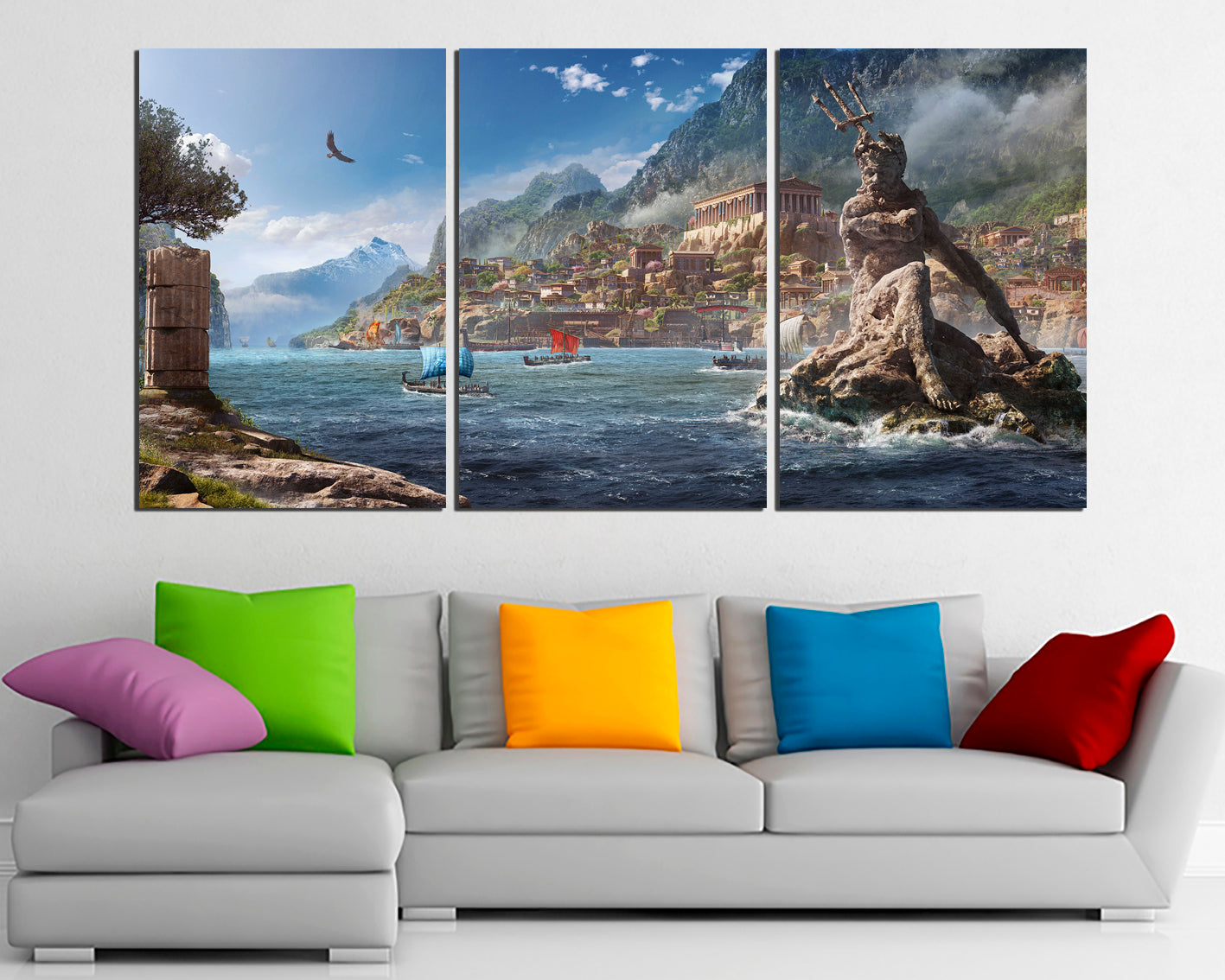 Greece print on canvas Poseidon art work Mythology wall decor ready to hang