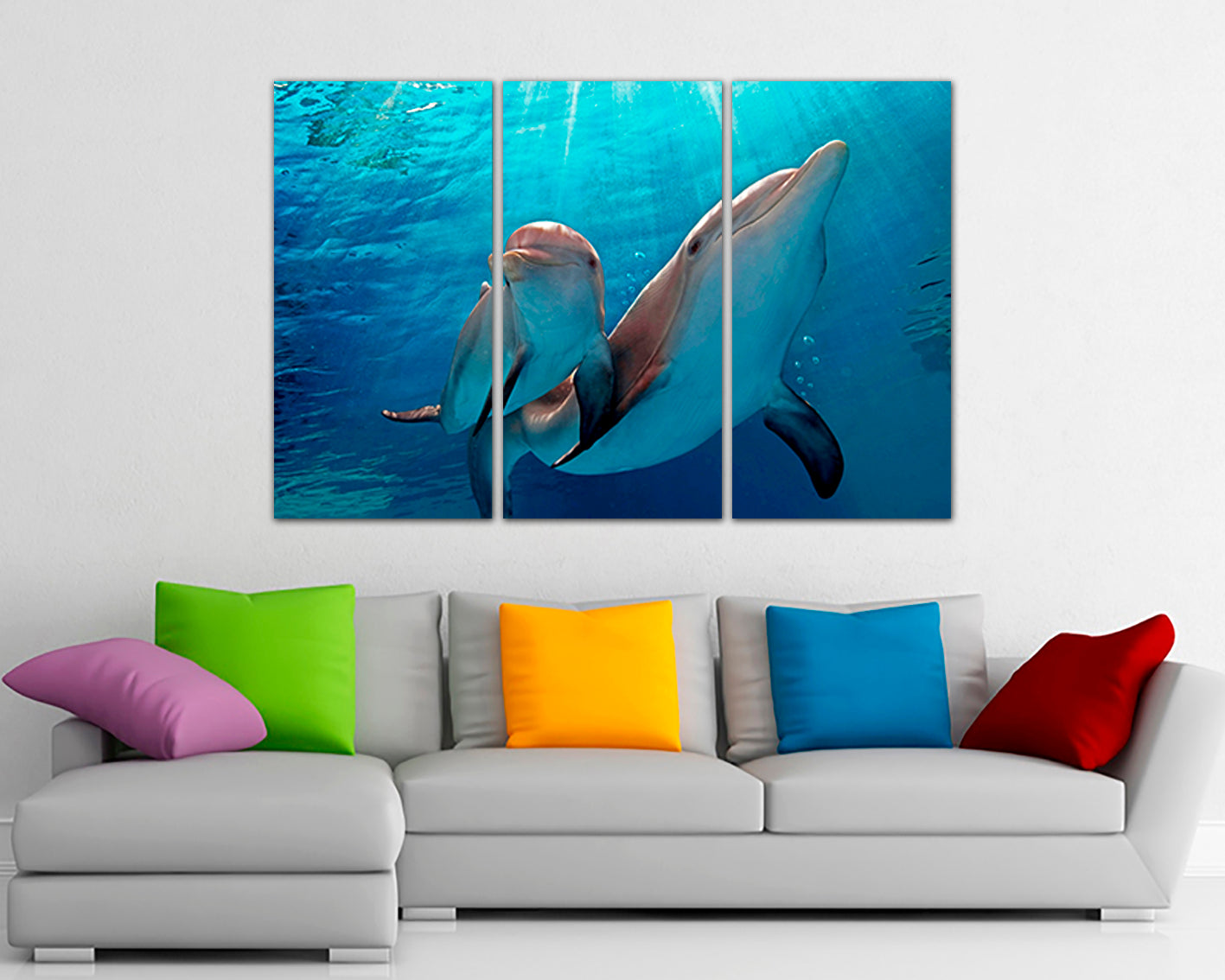 Dolphins Animal decor Sea life canvas Home decoration Ocean print Baby room wall art
