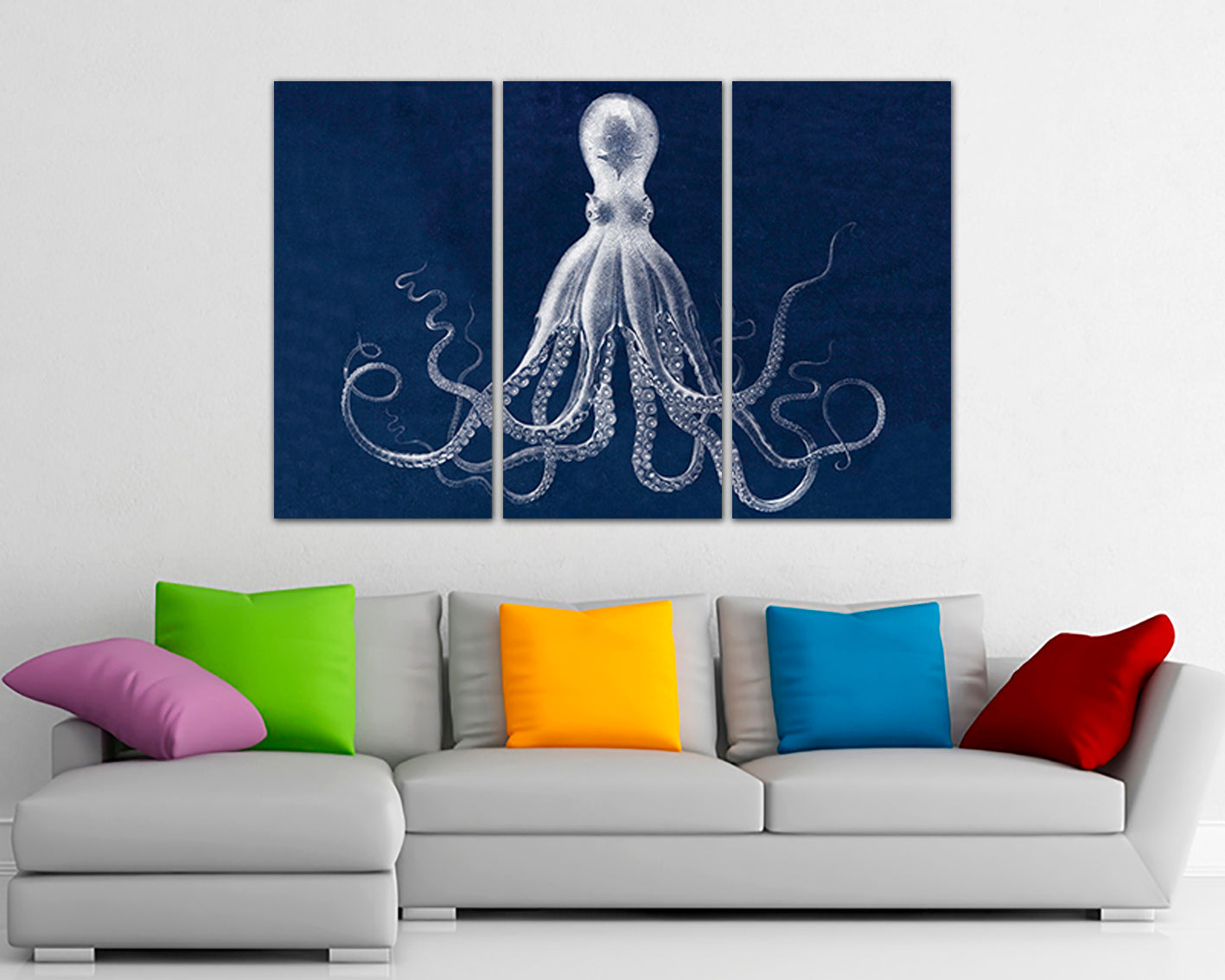 Print on canvas Octopus Lord bodner squid Octopus wall art Octopus triptych Octopus décor Marine life art Bodner octopus Navy nautical animal