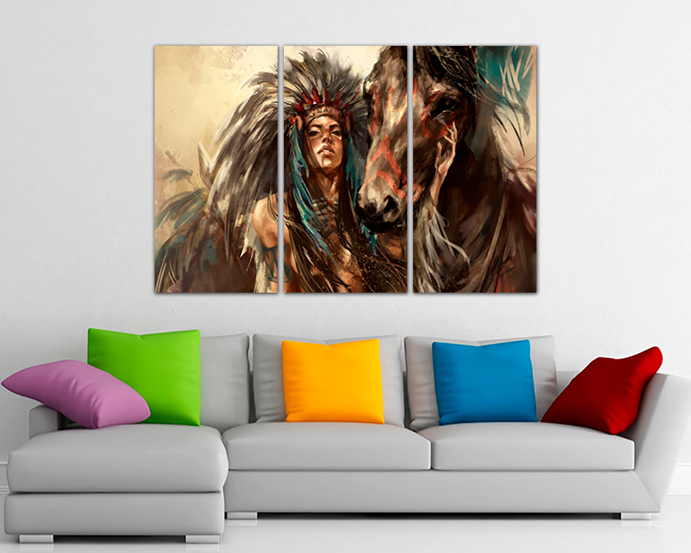 Native American Indian girl canvas Horse décor ready to hang