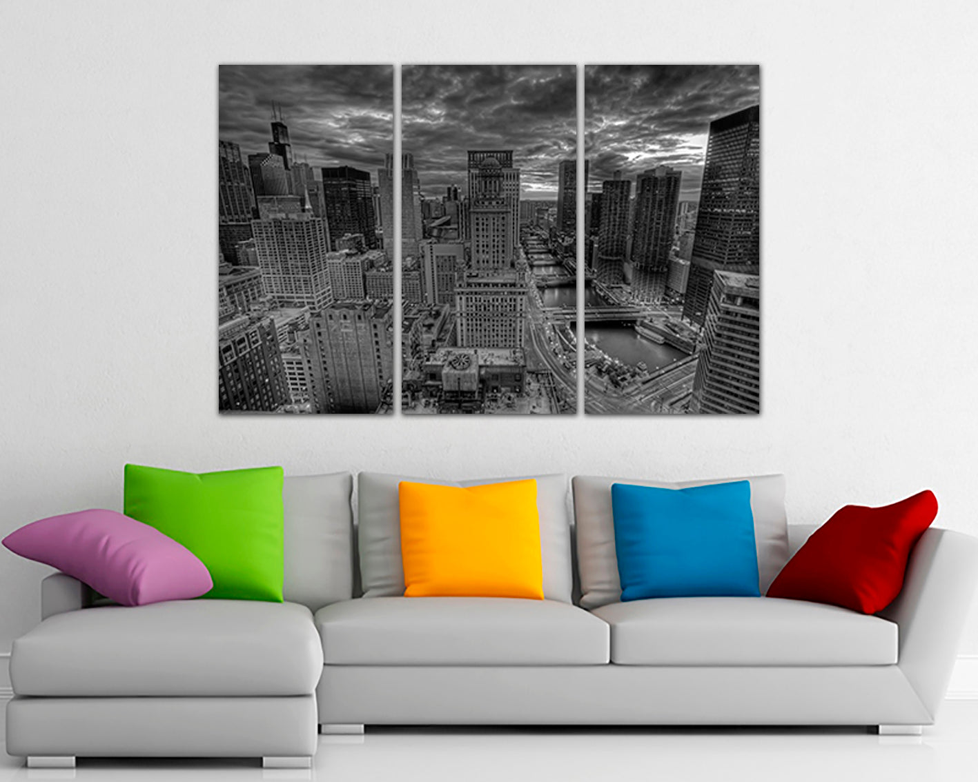 Panel wall art Chicago canvas Skyline city decor Downtown travel print