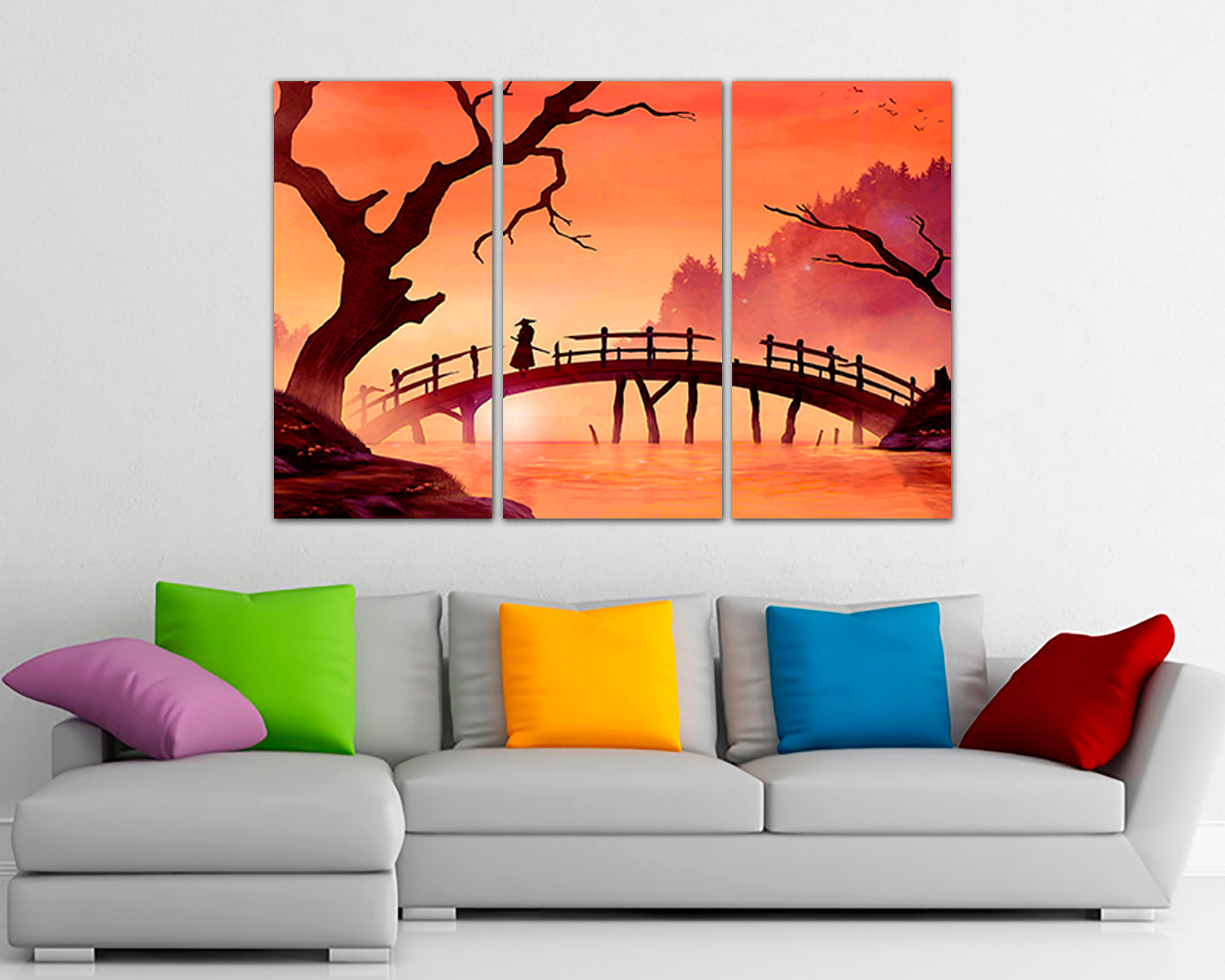 Samurai canvas Japanese art Traditional Japan Bridge wall art Samurai wall art Samurai wall décor Traditional art Gift samurai decor