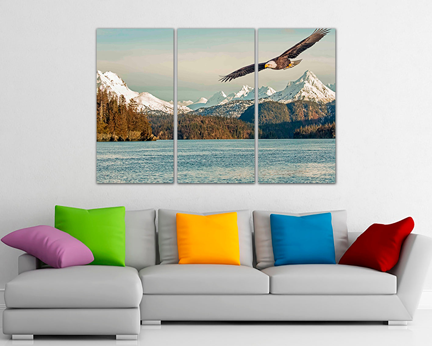 Eagle Mountains lake Animal decor Wall Art canvas Flying bird print