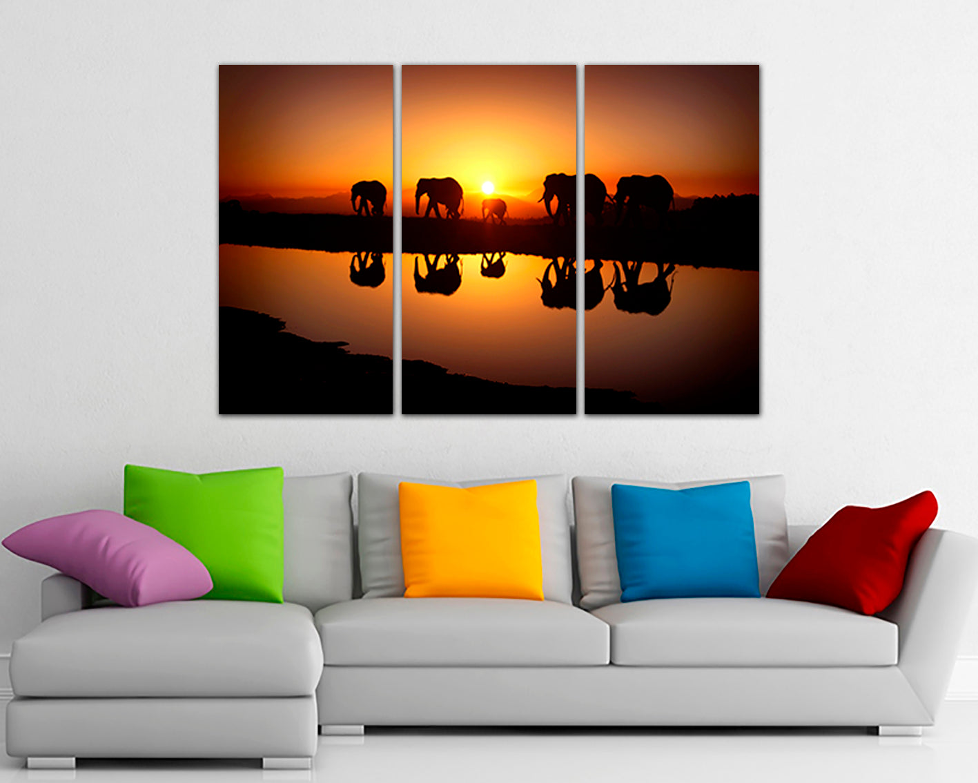 Elephant Wall Art Sunset Canvas Animal decor Nursery print