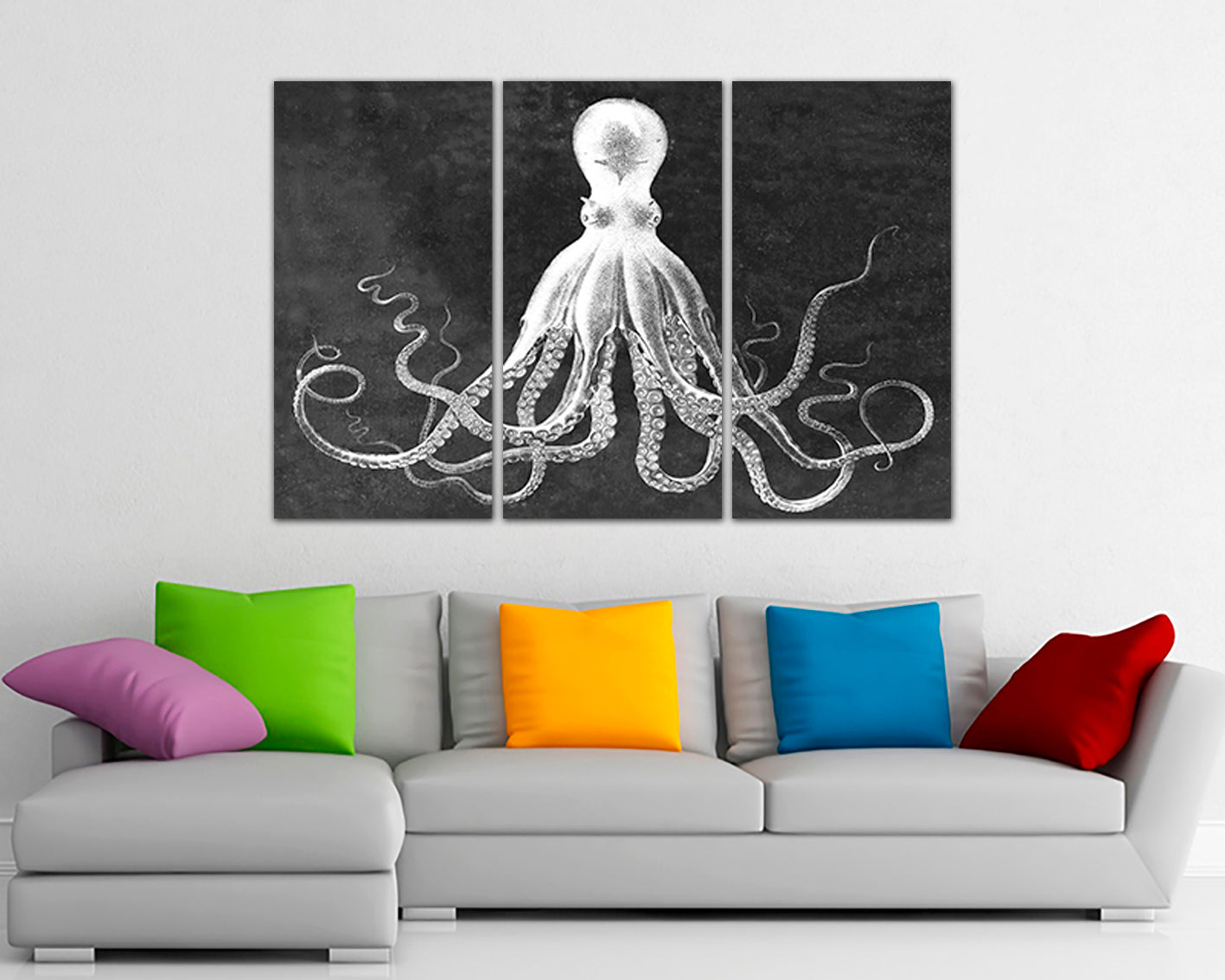 Print on canvas Octopus Lord bodner squid Octopus wall art Octopus triptych Octopus décor Marine life art Bodner octopus Navy nautical animal