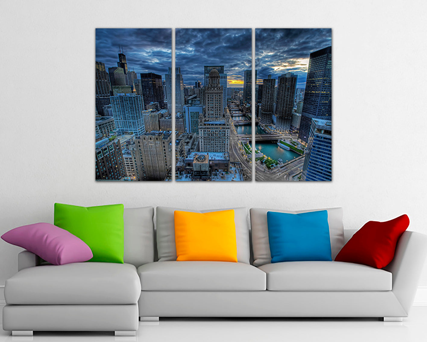 Panel wall art Chicago canvas Skyline city decor Downtown travel print