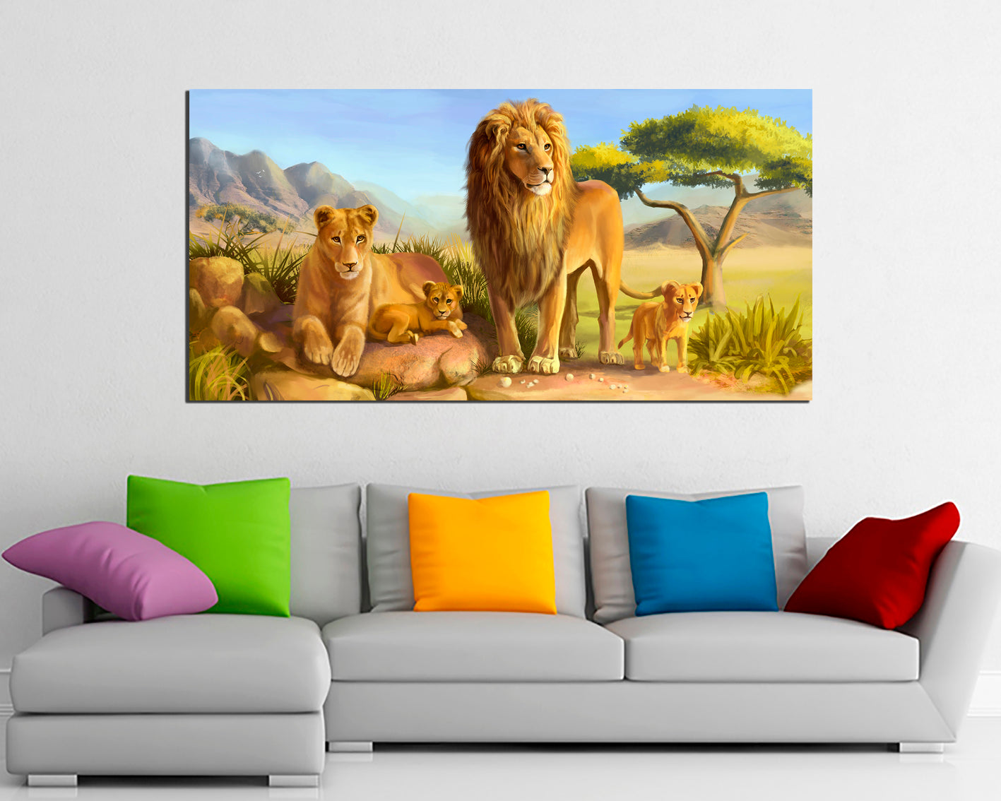 Lion canvas Nursery decor Kids wall decor Baby room print Lion family art