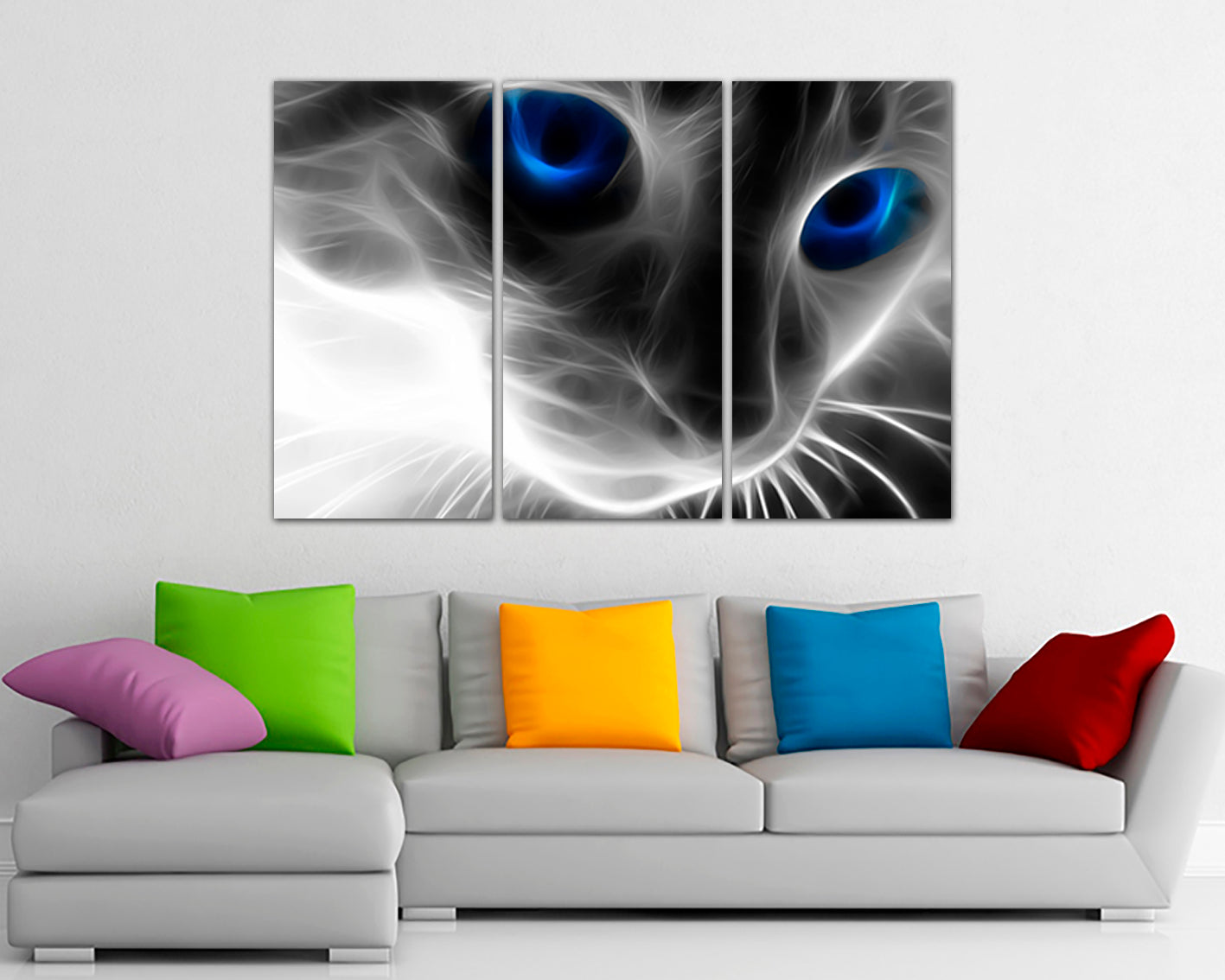 Cat canvas Animal wall art Blue eyes cat White black décor Nature home art Cat wall décor Animal canvas art Ready to hang Bedroom decor