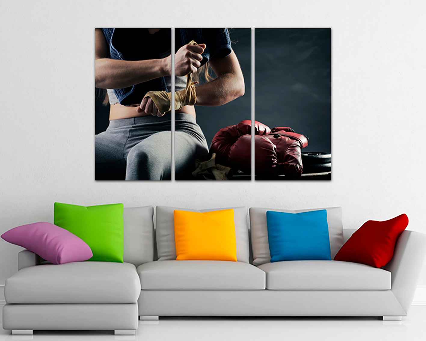 Boxing gloves girl canvas Sports gym art Motivation artwork Muscles decor