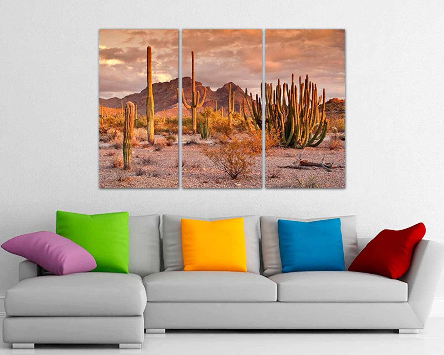 Cactus canvas set Nature print Landscape decor Mountain wall art Desert Succulent artwork