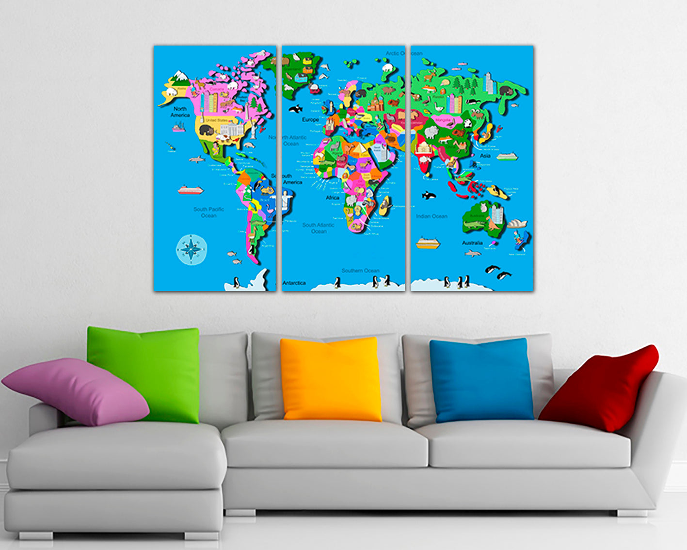 Baby World map canvas Nursery wall décor