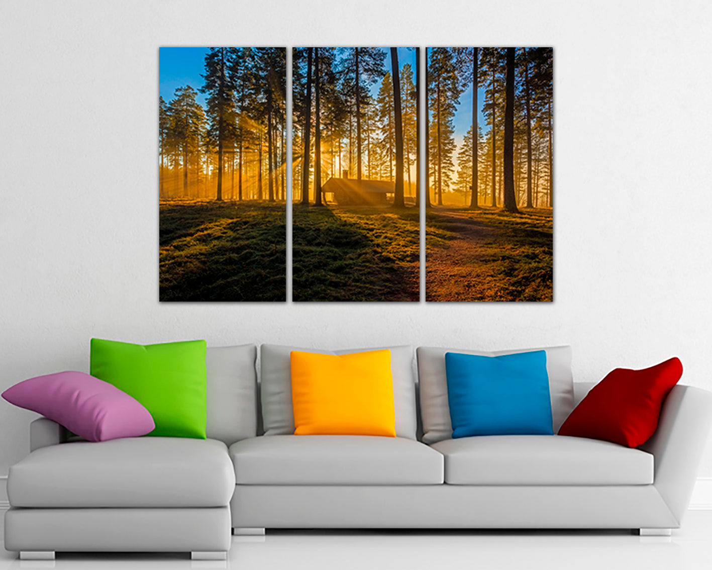 Wall art canvas Tree decor Forest print Landscape Sunrise Cabin nature ready to hang