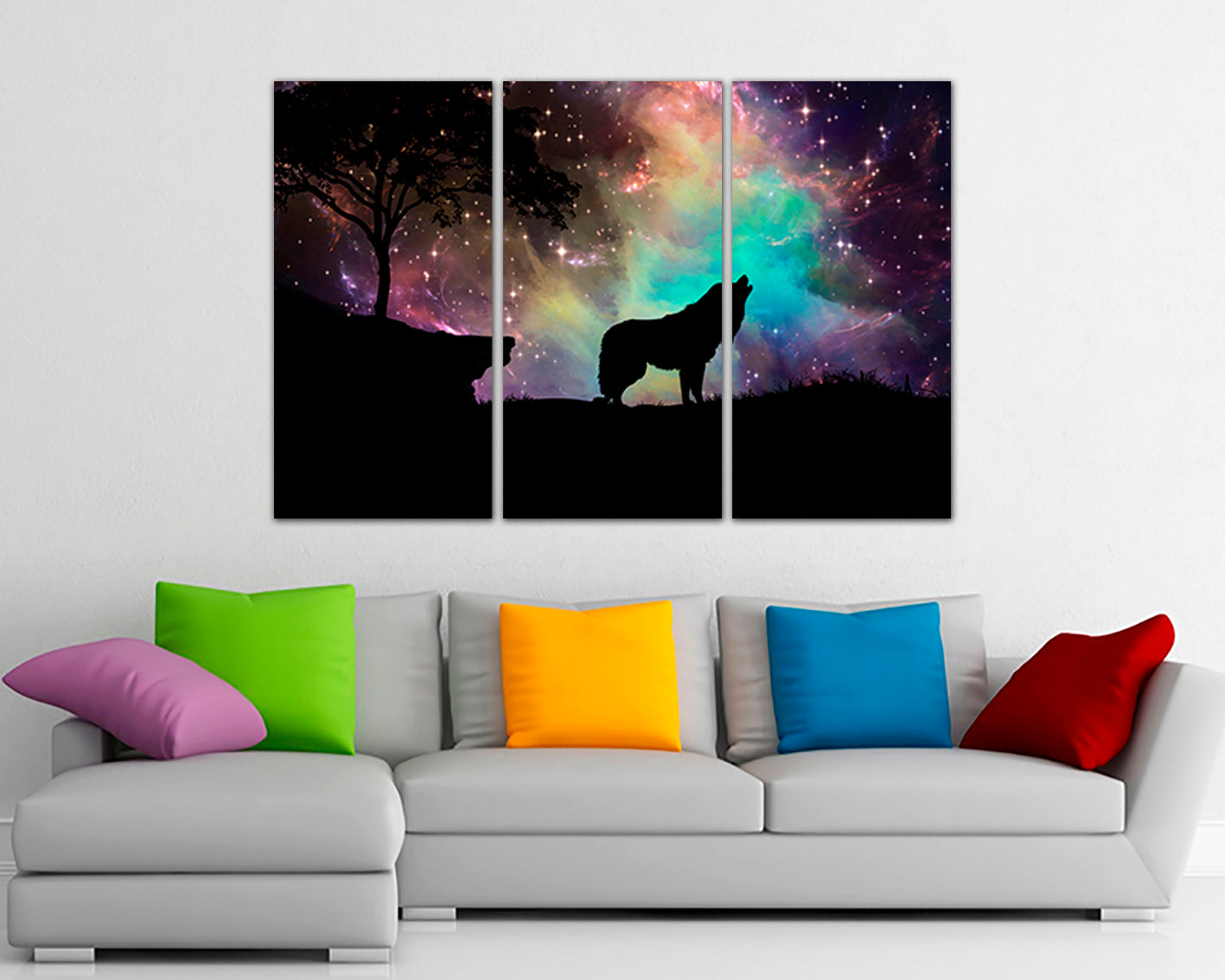 Wolf canvas art Starry sky Animal decor Nursery decor Forest animal Wolf artwork