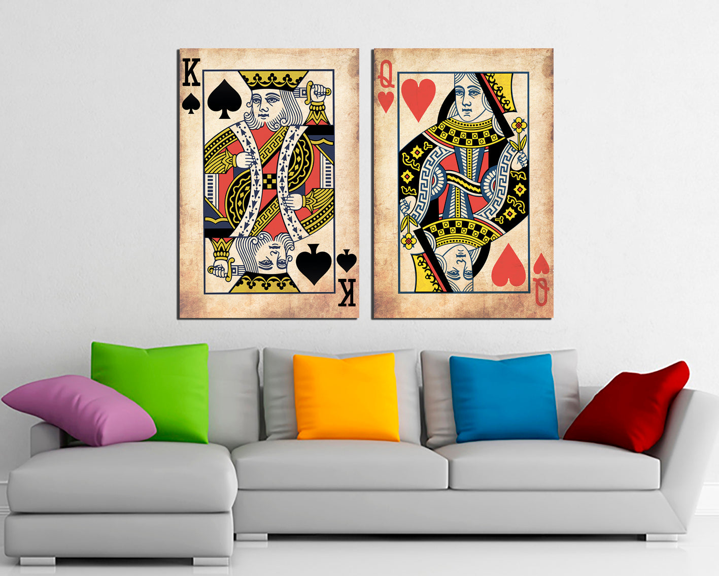 King and Queen Wall Art Canvas Playing Card Print Wedding Gift Royal Couple Bedroom Decor Casino Poster Anniversary Gift His and Her Decor