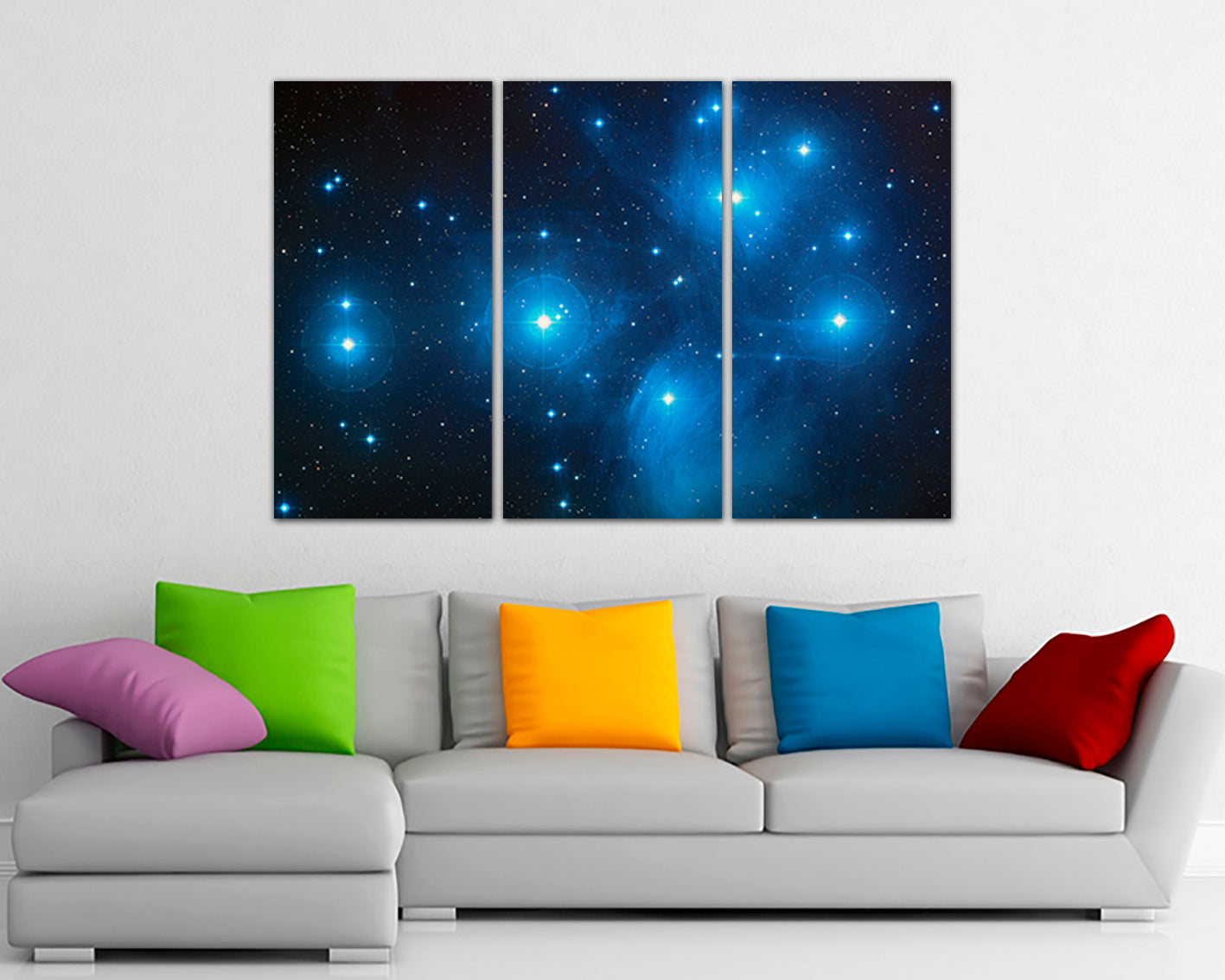 Wall art canvas Pleiades Astronomy prints Starry sky space Blue décor Constellation gift for baby