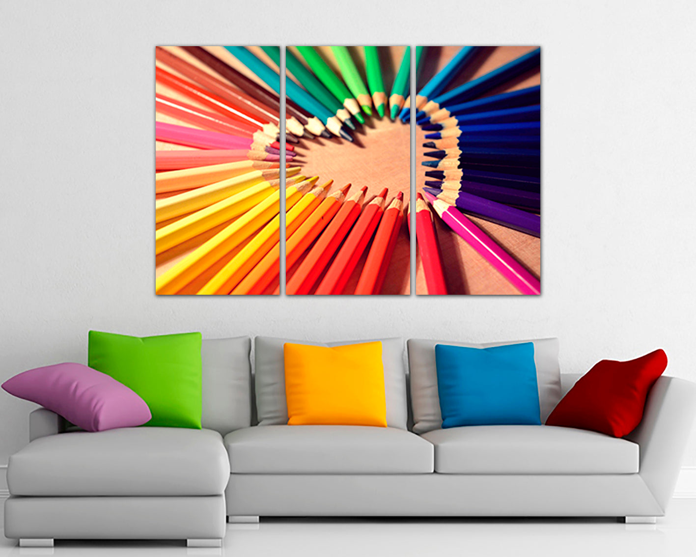 Pencil heart print on canvas Color wall art Rainbow artwork Romantic decor Wooden artwork