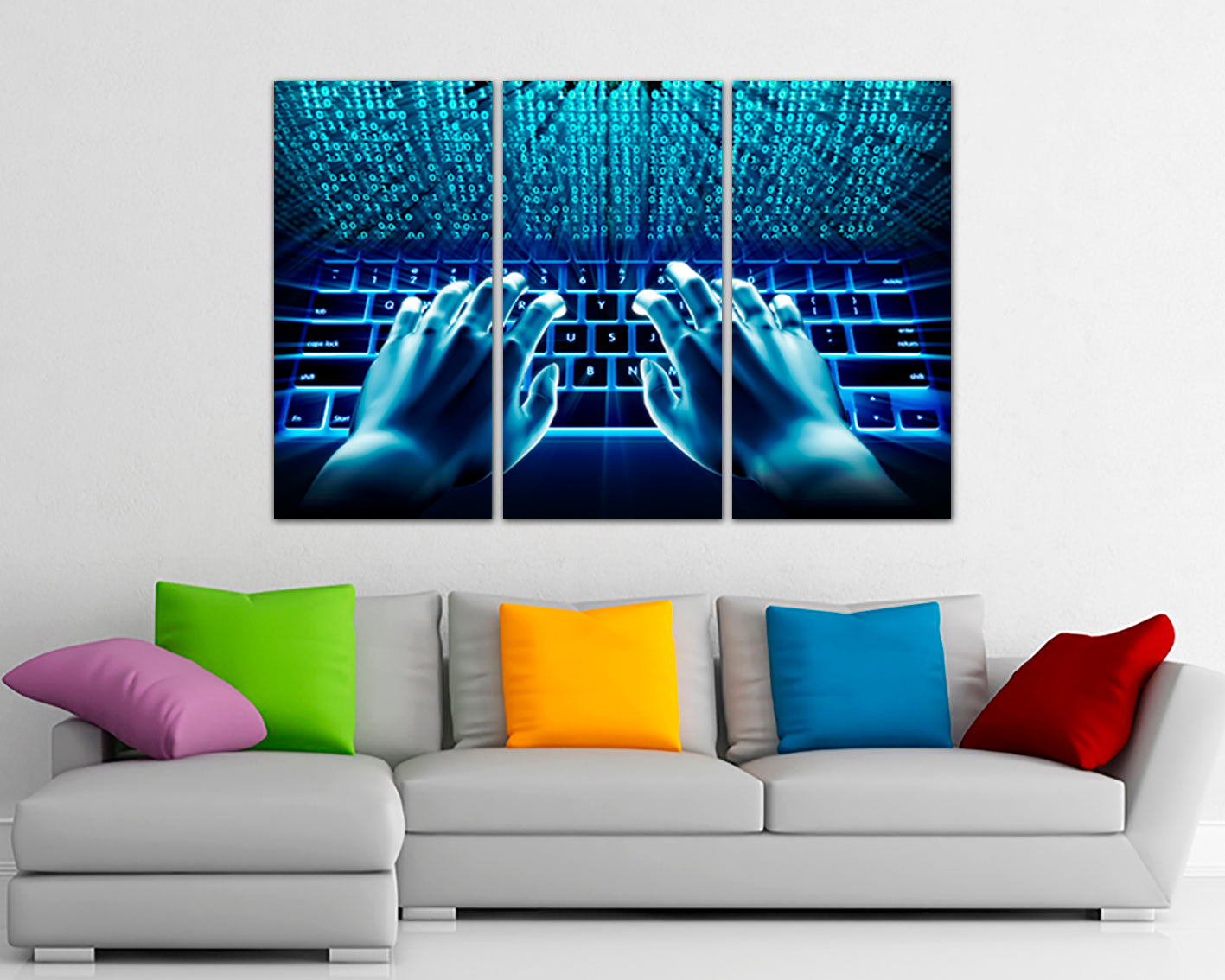Hacking internet print on canvas Matrix code art works Binary system ready to hang