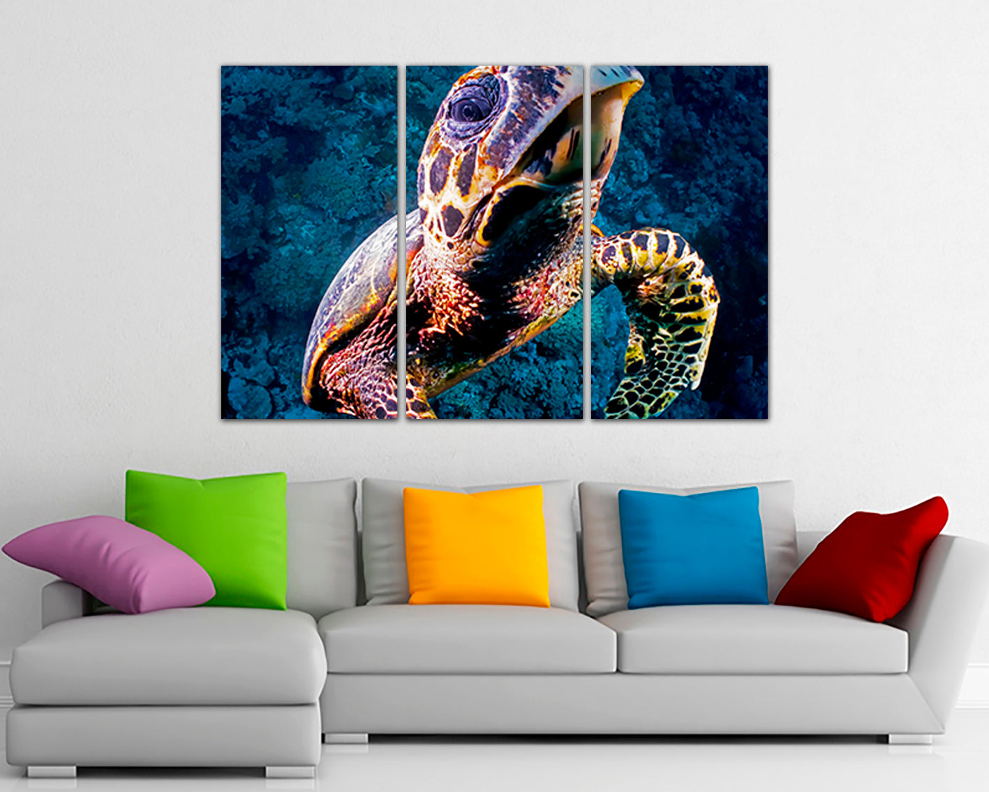 Turtle art print on canvas Sea turtle decor Ocean nature artwork
