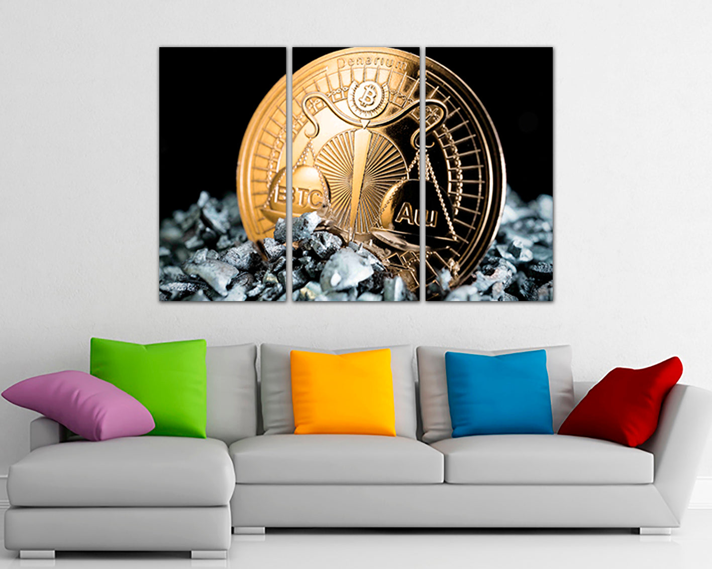 Bitcoin canvas Gold bank Finance wall art Cryptocurrency Trader gift Coin artwork