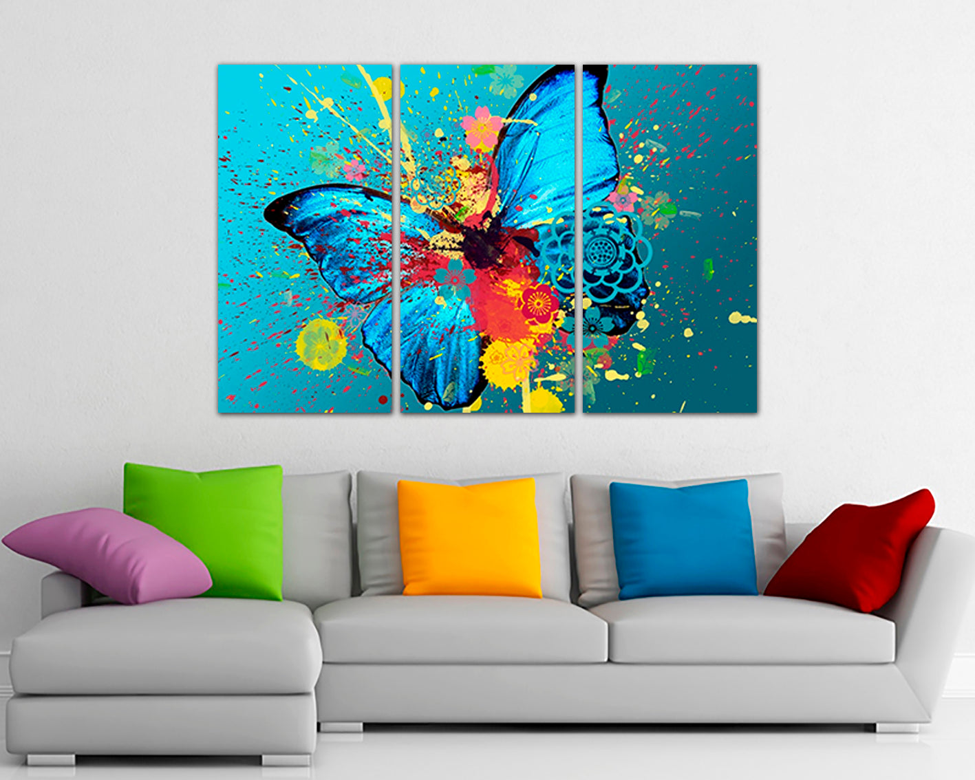 Wall art canvas abstract multicolored butterfly in a splash of paint Ready to hang