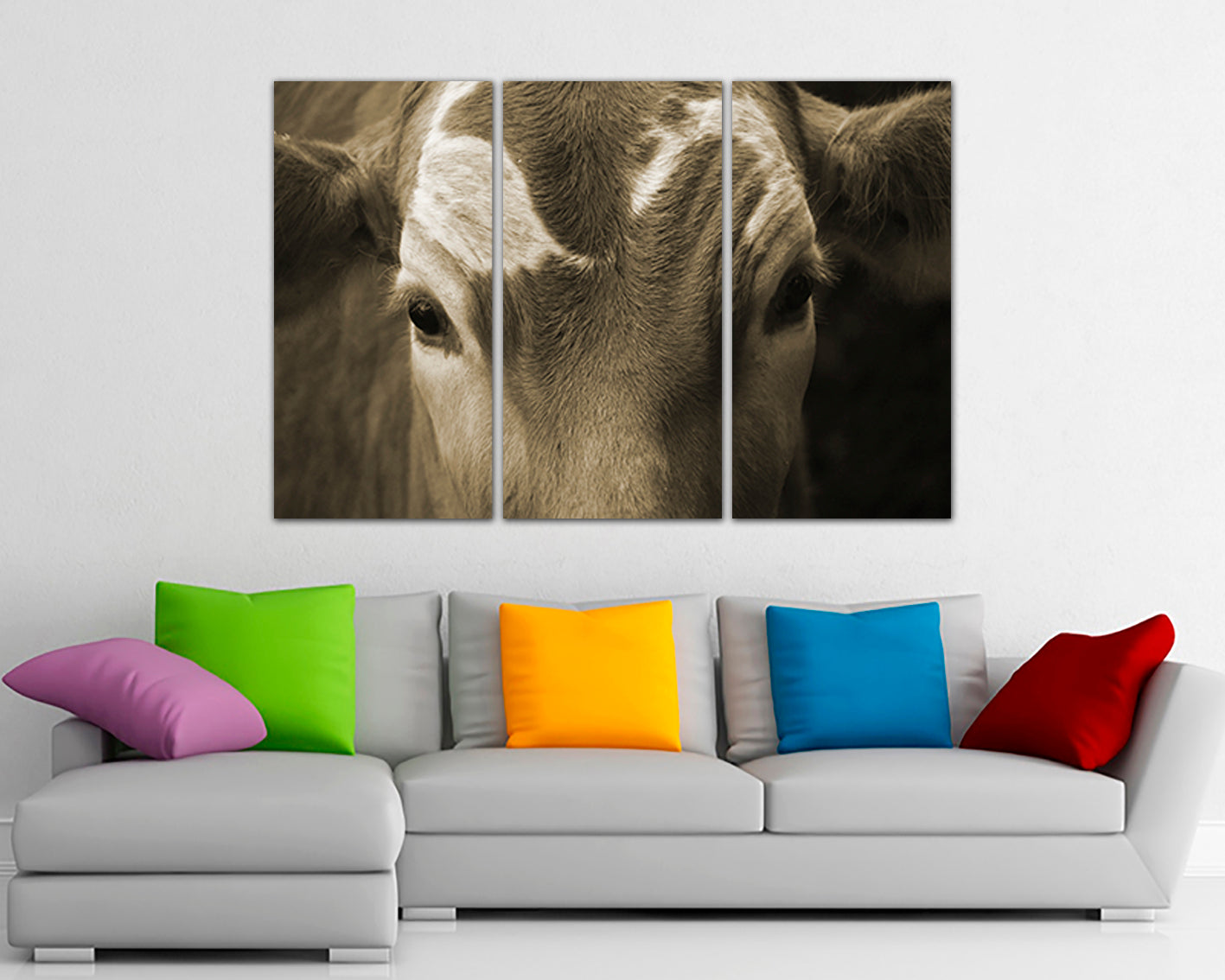 Print on canvas Red cow home decor Farm house animals art Field photo Meat artwork