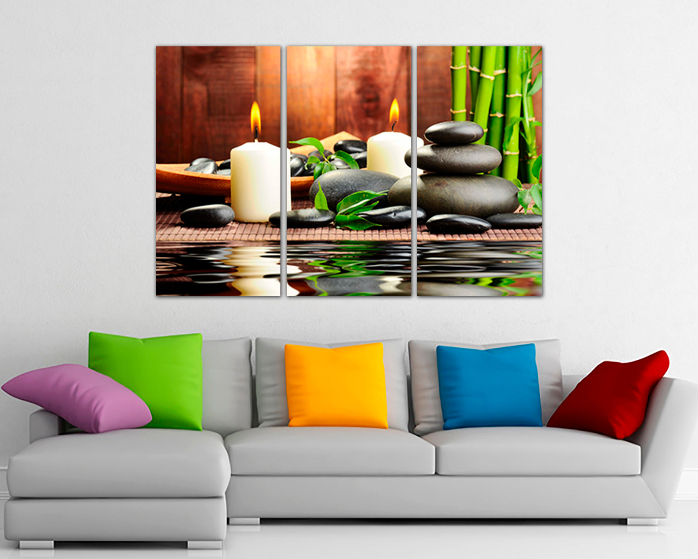 Bamboo wall art Orchid canvas Flower floral décor Gift for mom Zen stone Spa salon print Gift for friend