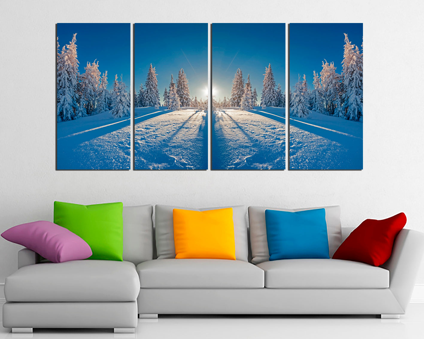 Winter forest print on canvas Snow trees nature decor ready to hang