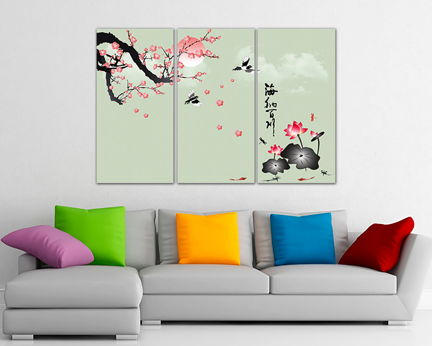 Cherry blossom wall art canvas Lotus flower decor Sakura print Floral Japan artwork