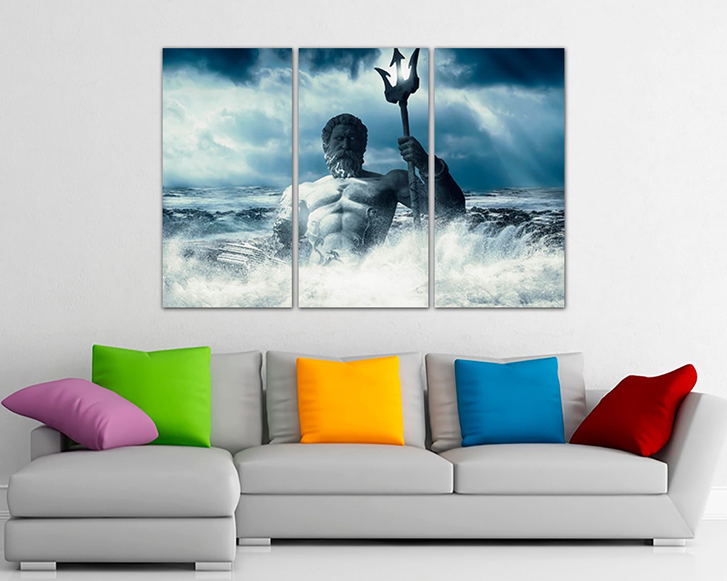 Greek god print on canvas Poseidon wall decor Storm at sea art work Mythology ready to hang