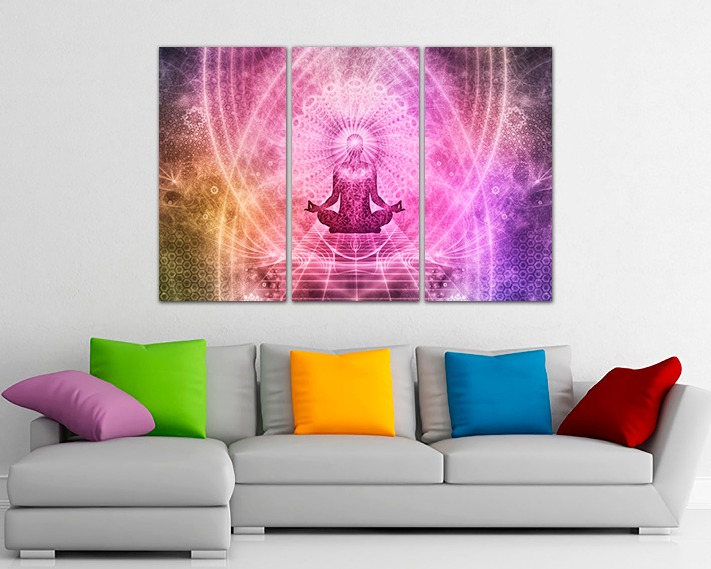 Chakra energy wall art Large canvas set Spiritual print Esoteric artwork Mandala décor Yoga studio photo