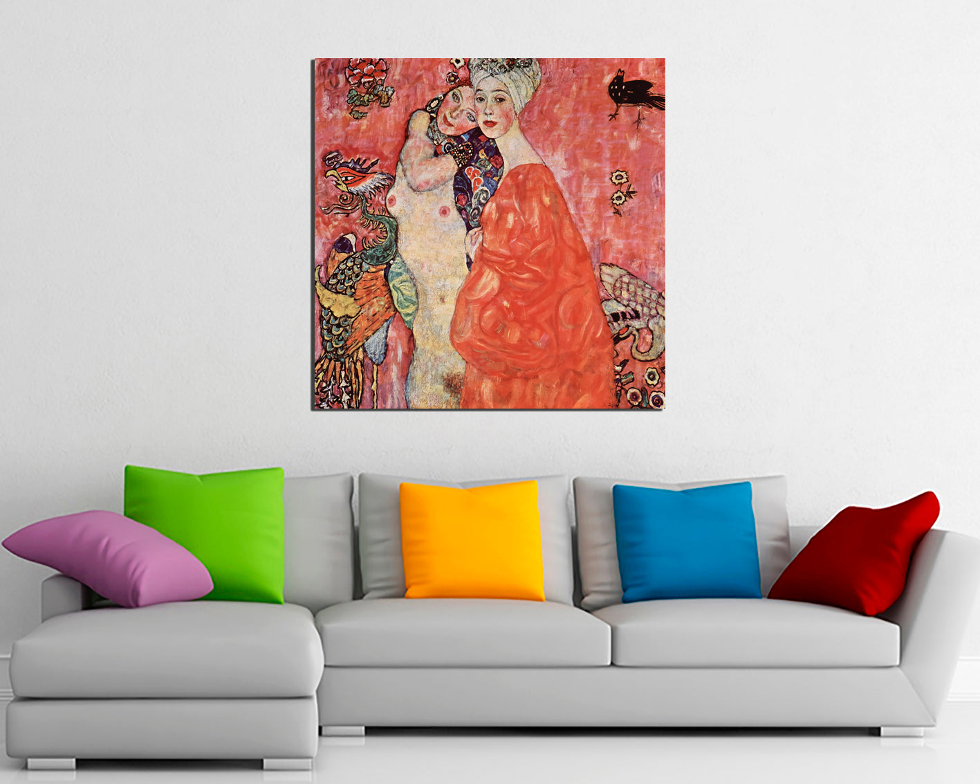 Girlfriends Klimt print on canvas Reproduction décor Two women art works Nude woman friend artworks