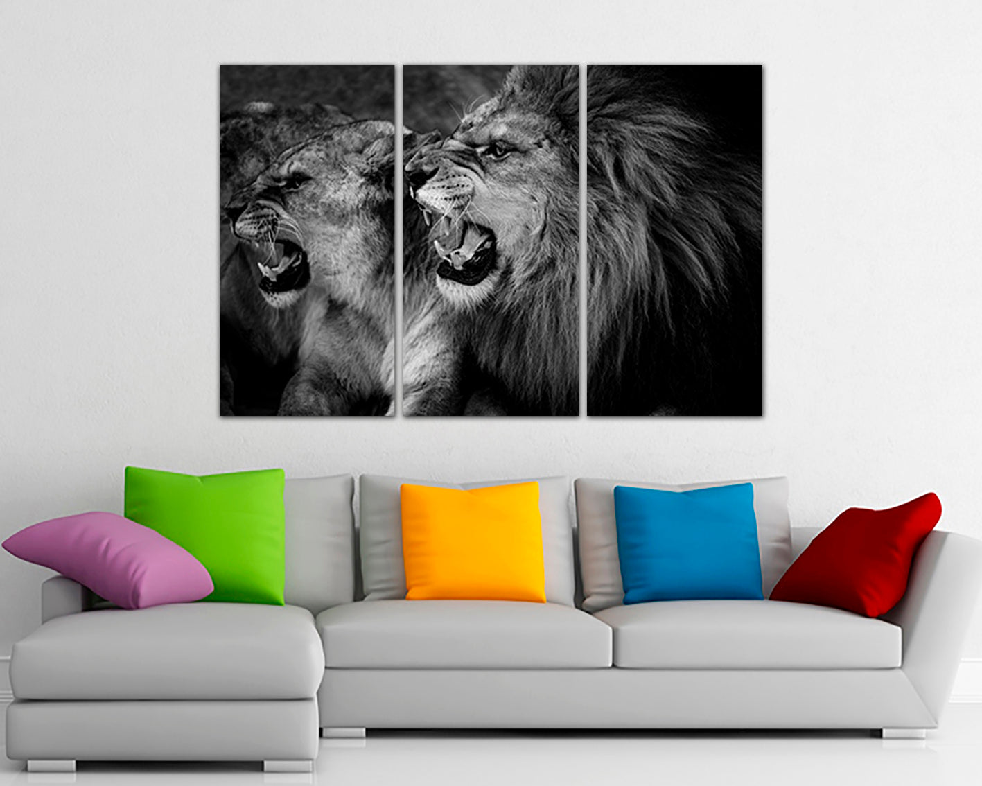 Lion head canvas Lioness art Animals wall decor Angry cat print Gallery wall set Baby photo