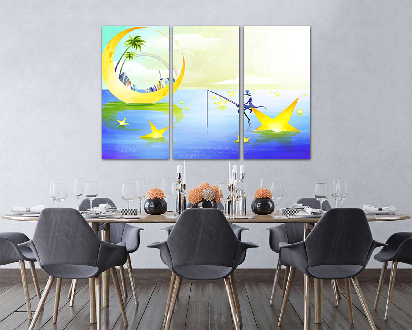 Magician canvas set Star tale print Kids fairy art Nursery decor Girl artwork Baby girl gift
