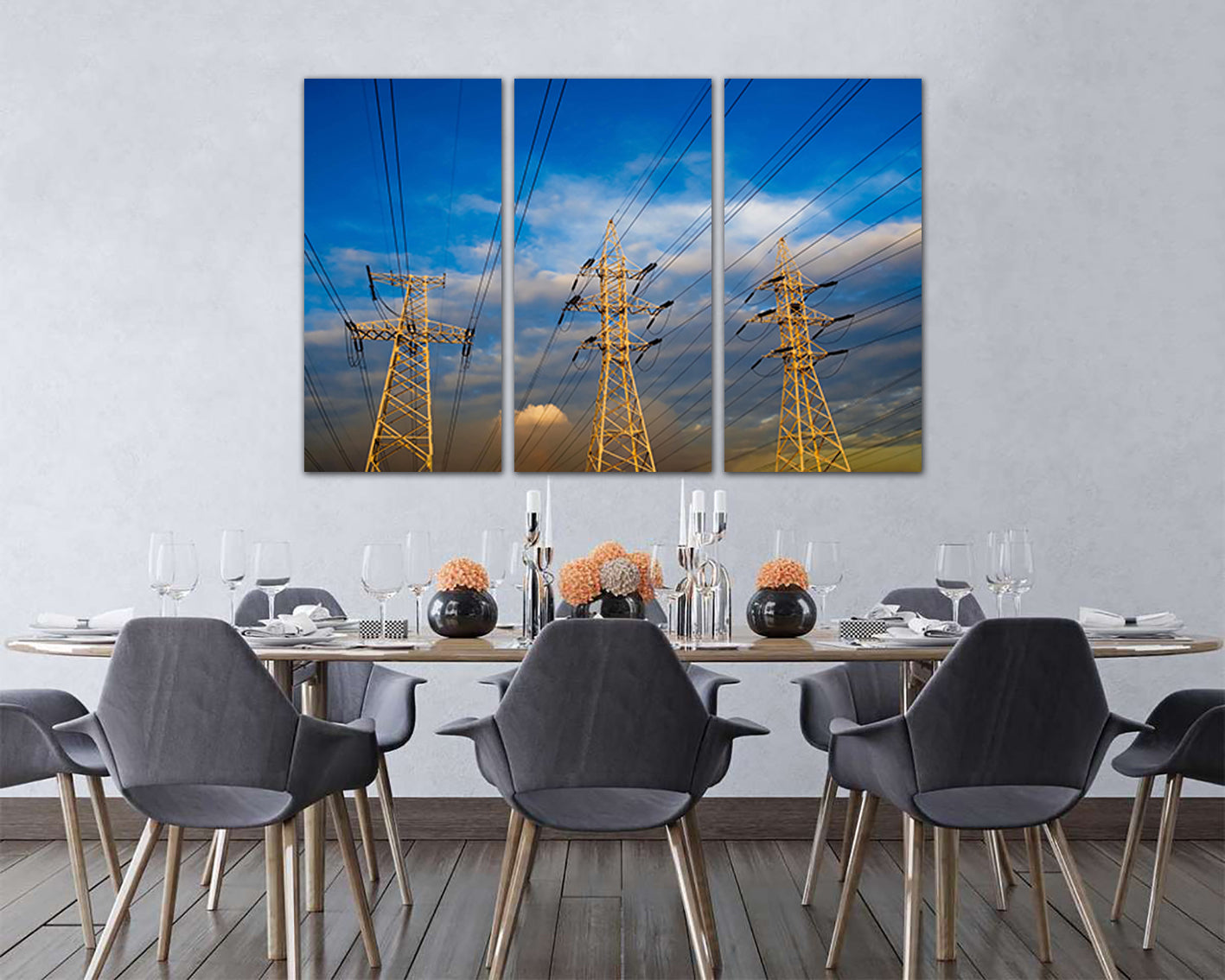 Wall art canvas High voltage print Mechanism industrial Power lines decor Electric cables Lineman Electricity