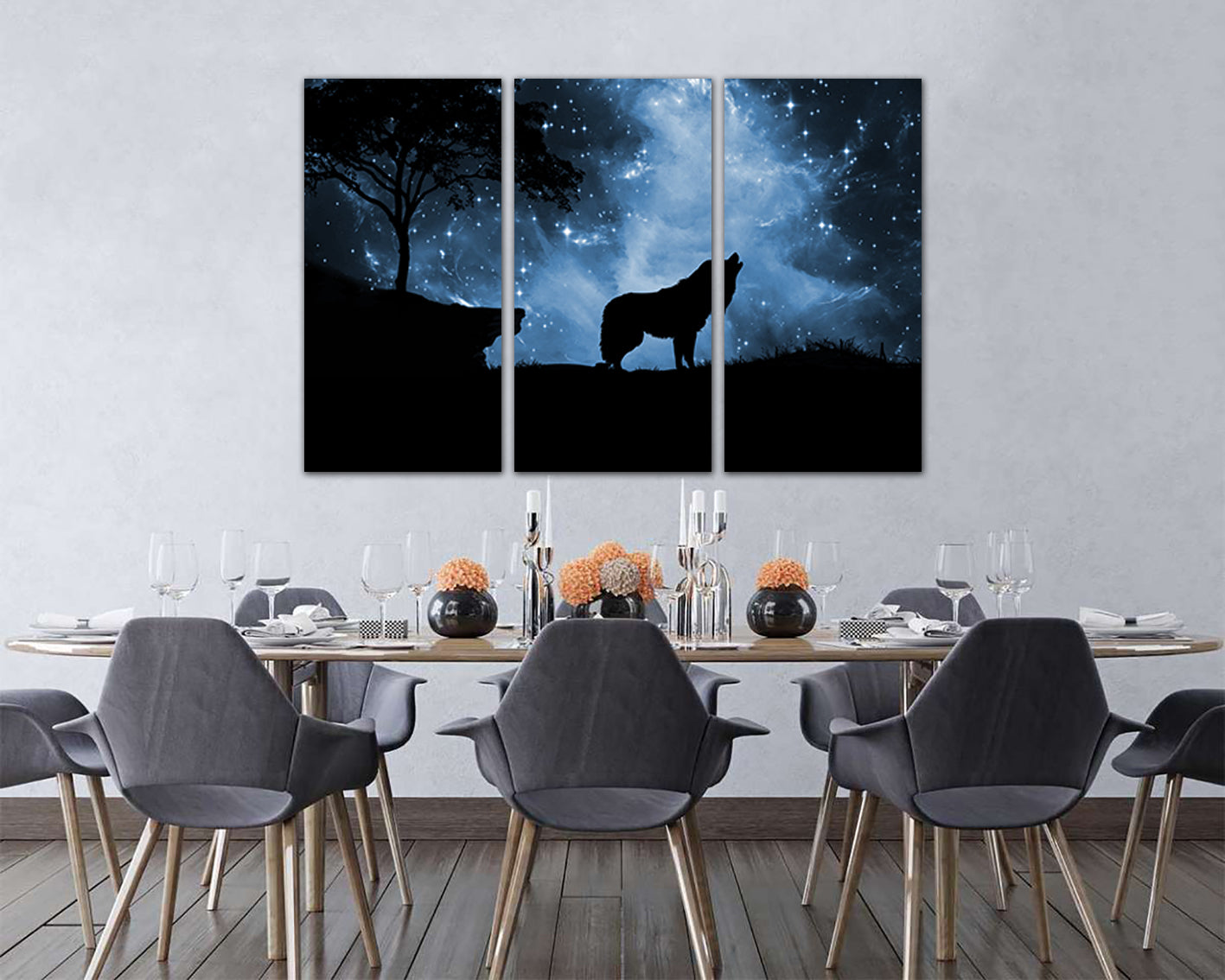 Wolf canvas art Starry sky Animal decor Nursery decor Forest animal Wolf artwork