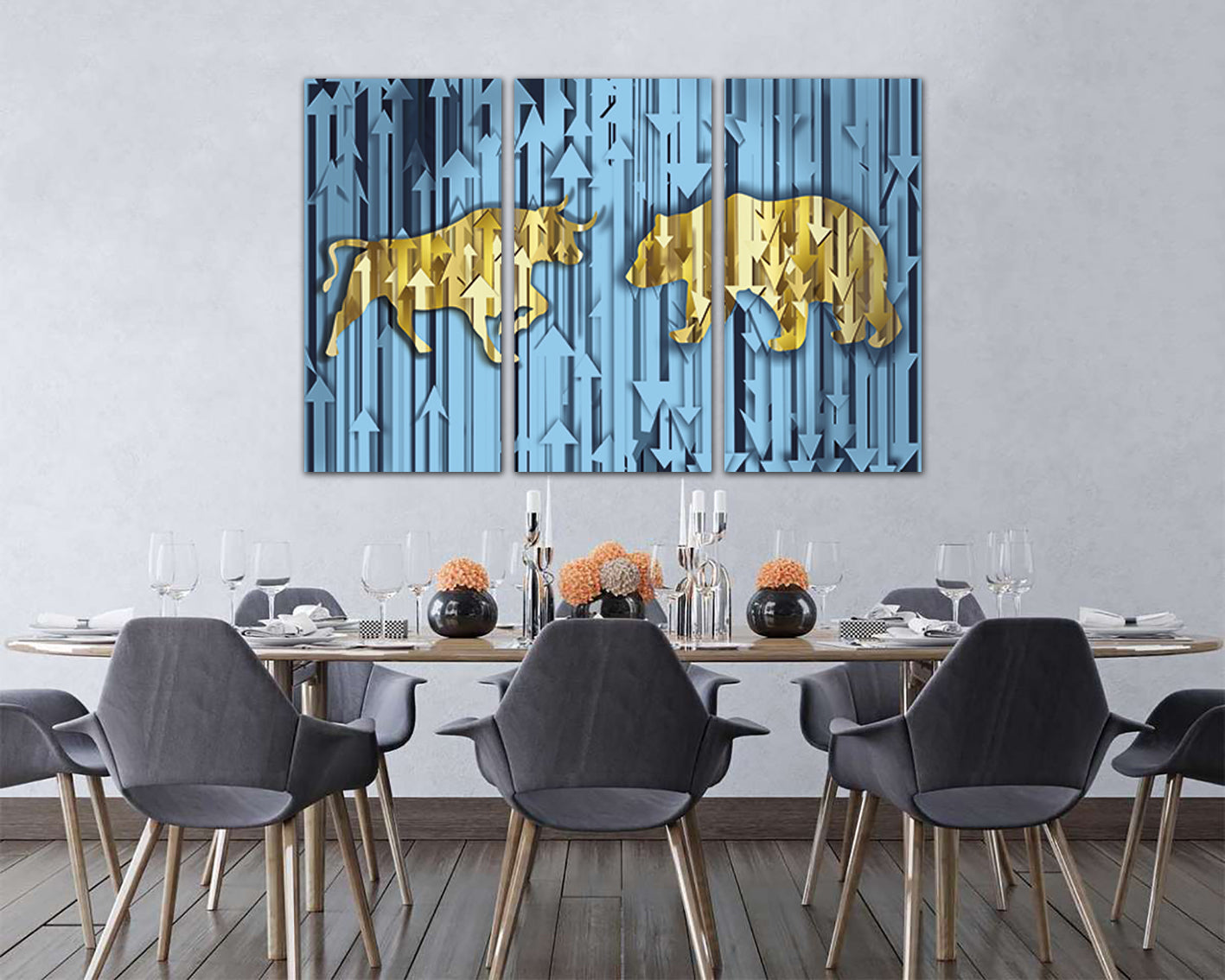 Bull bear Stock market décor Wall street canvas Stock Exchange Charging bull art Business print Trader finance gift