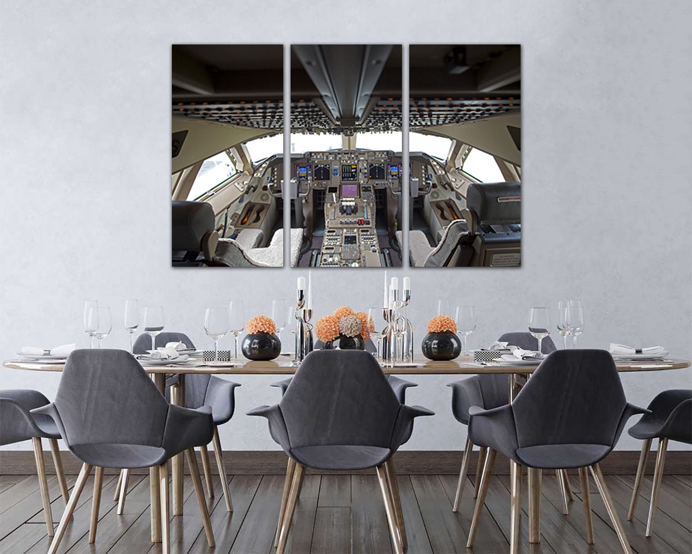 Сockpit Boeing 747 plane canvas Mechanism decor Aircraft print