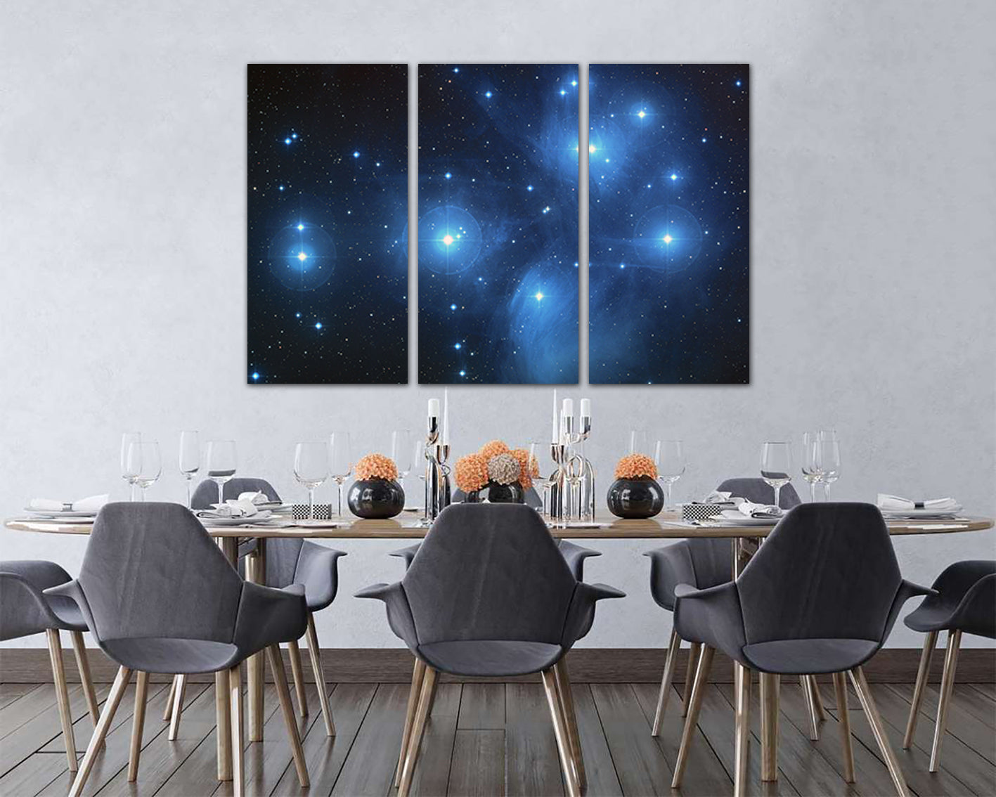 Wall art canvas Pleiades Astronomy prints Starry sky space Blue décor Constellation gift for baby