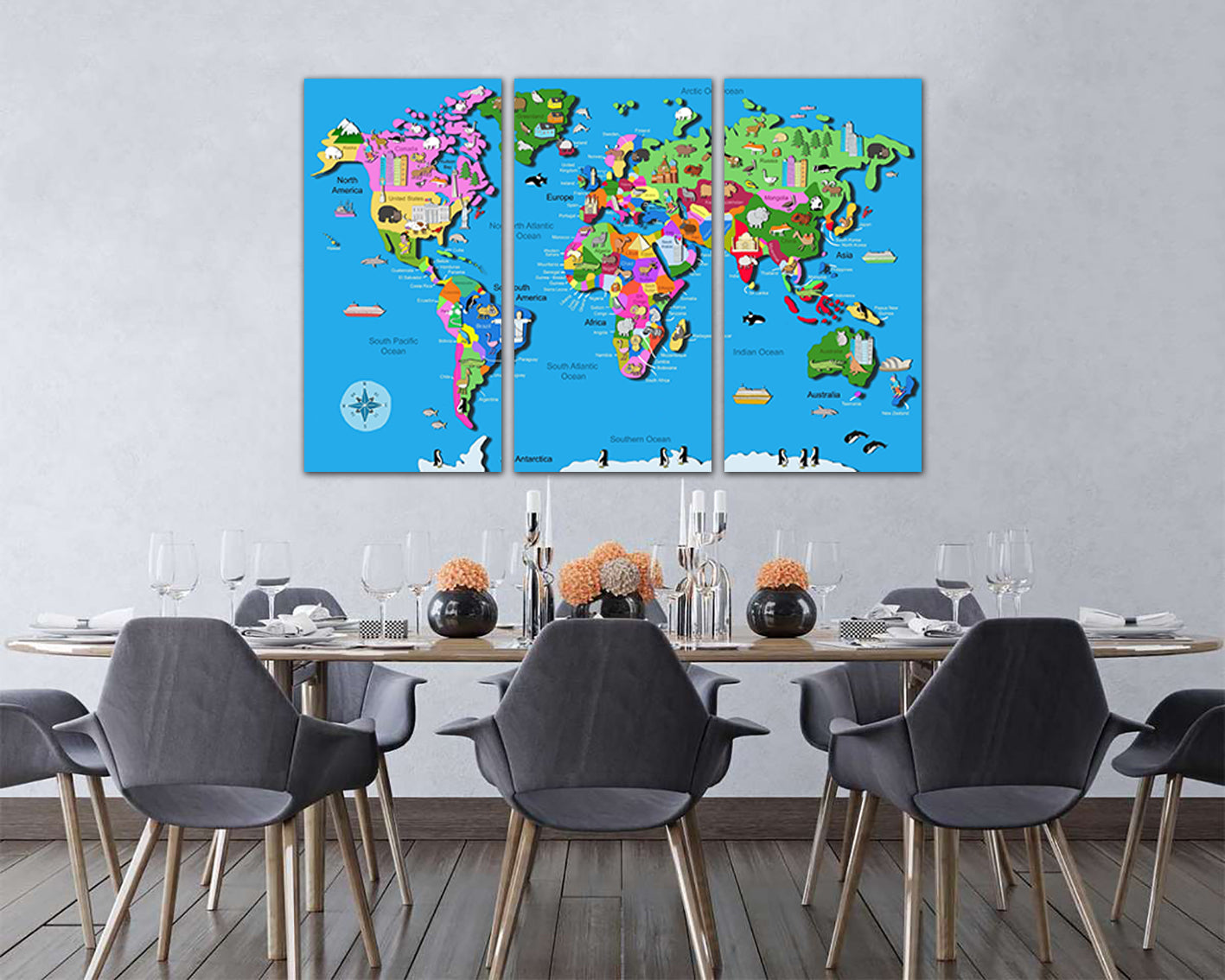 Baby World map canvas Nursery wall décor