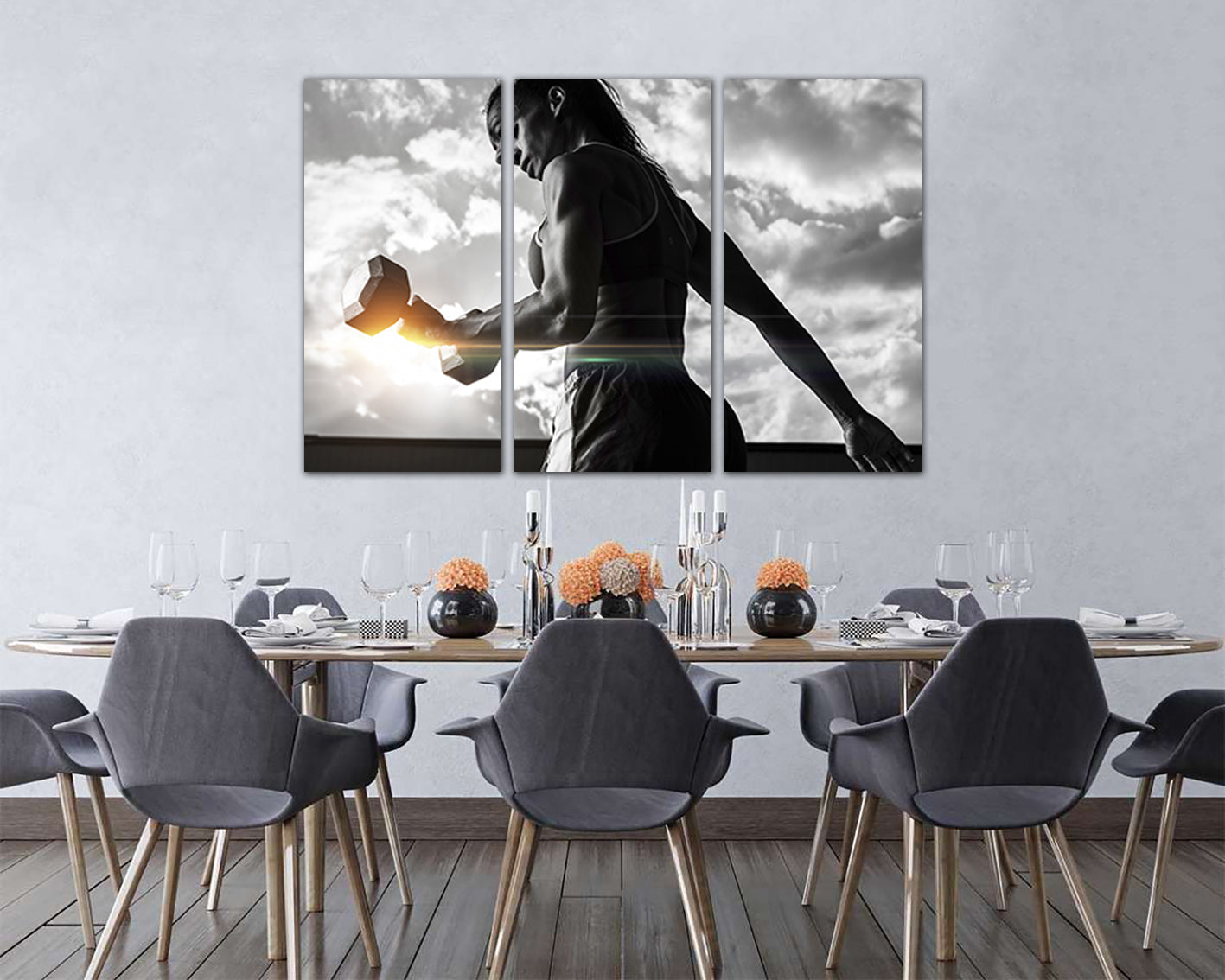 Fitness canvas Sports décor Gym print Dumbbells Workout Boy gift ready to hang